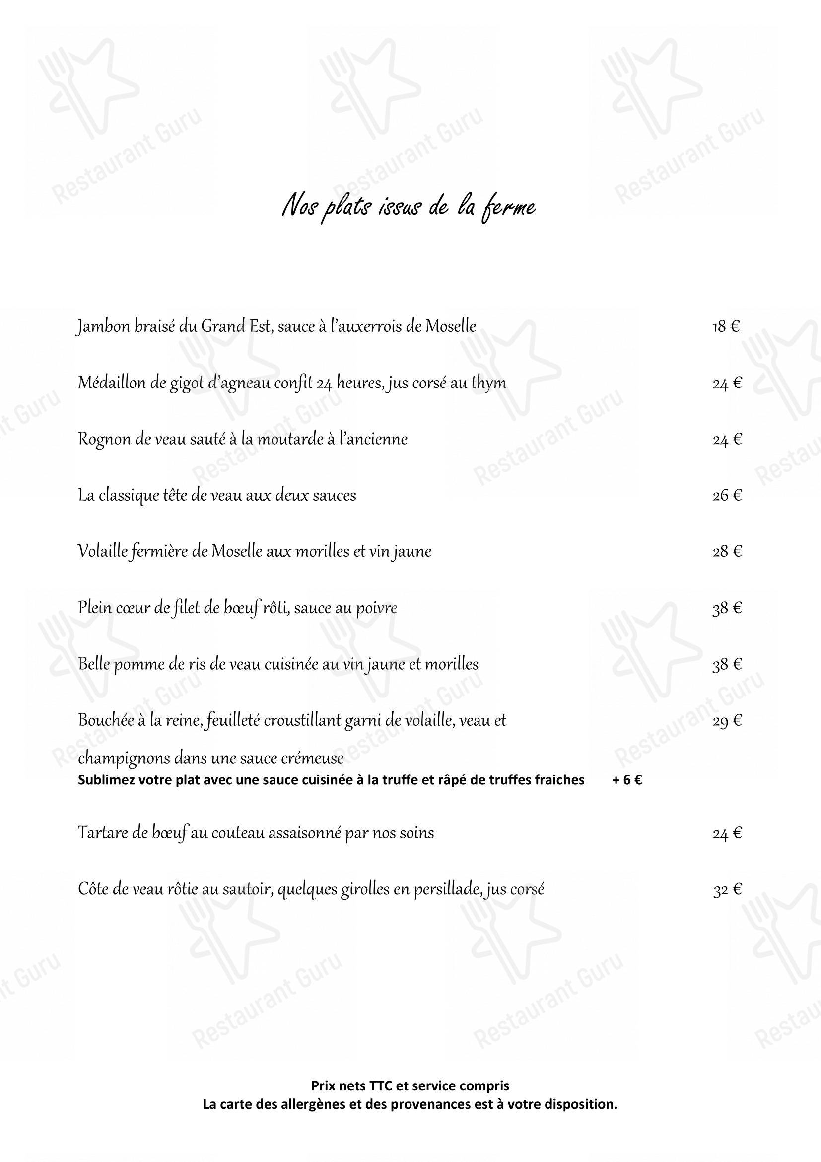 Menu pour Aux 3 Capitaines dans Malroy