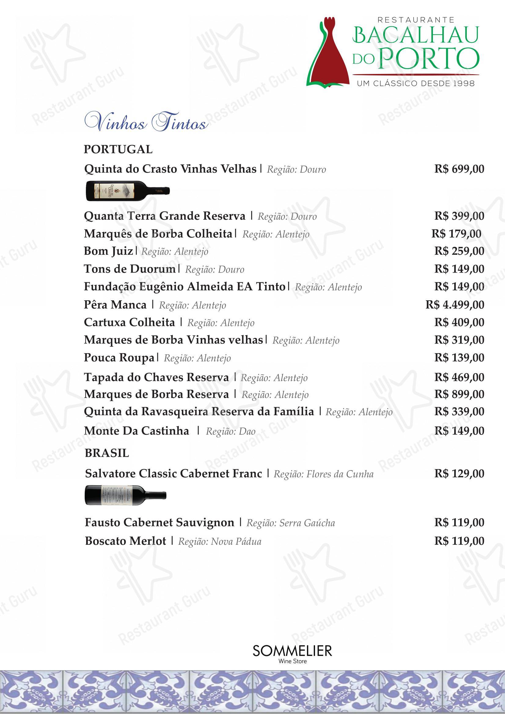 Bacalhau do Porto Restaurante Português - Menu bar