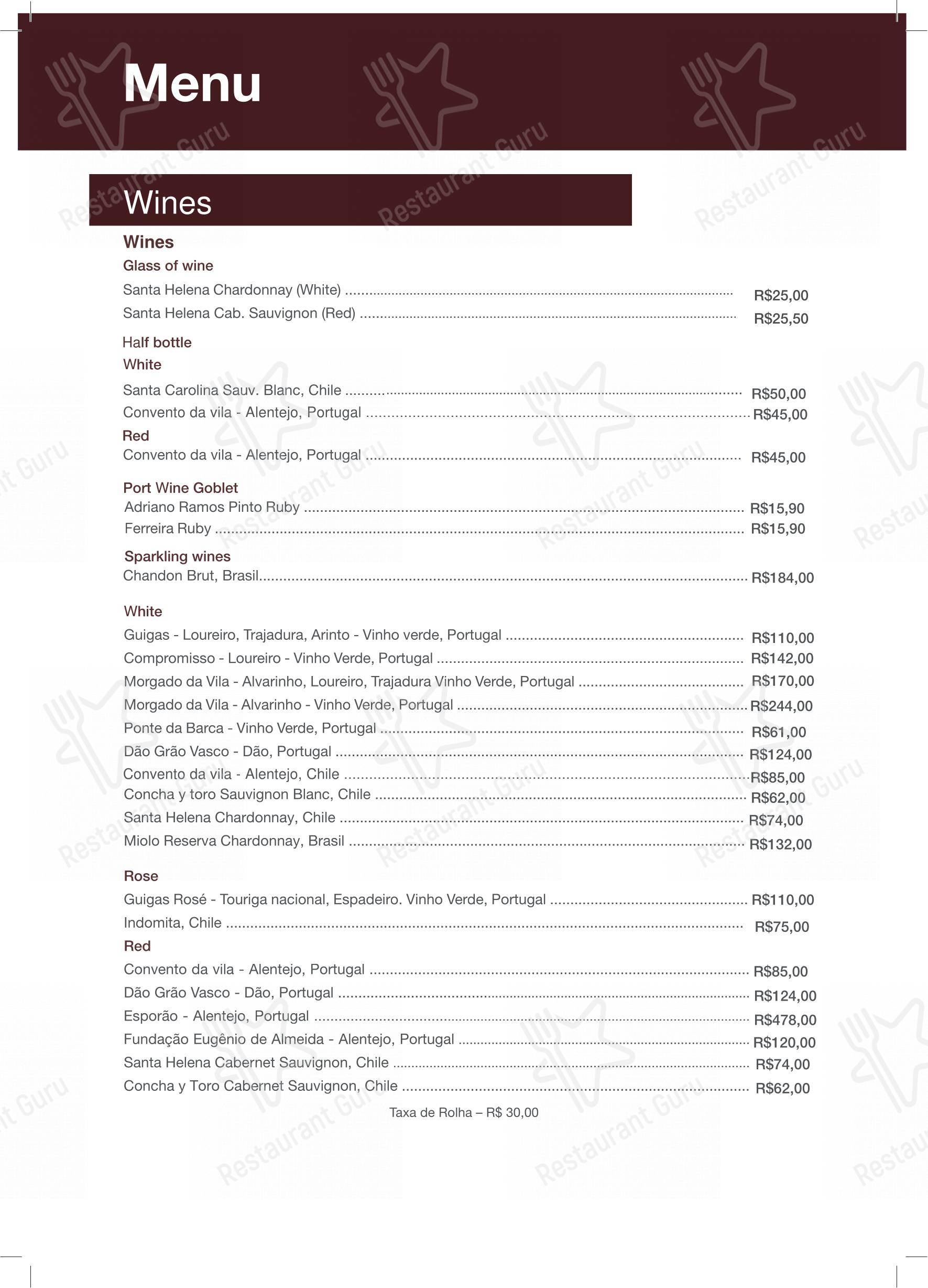 Bar Urca em Rio de Janeiro - Menu bar