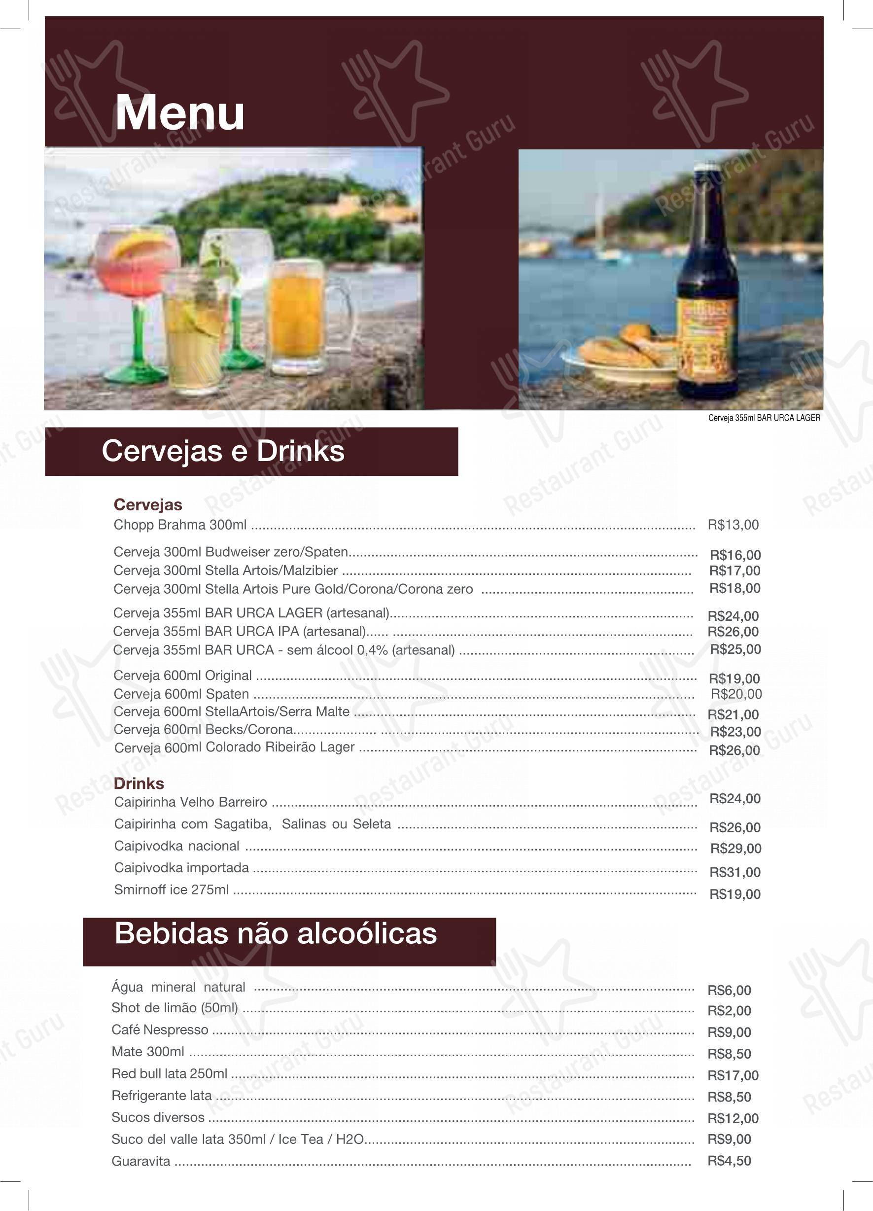 Menu para Bar Urca em Rio de Janeiro