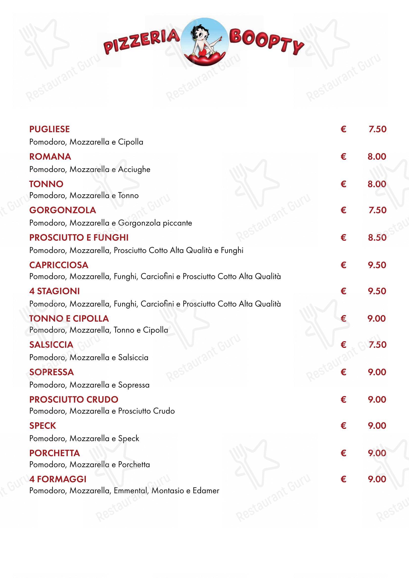 Menu per Boopty pizzeria