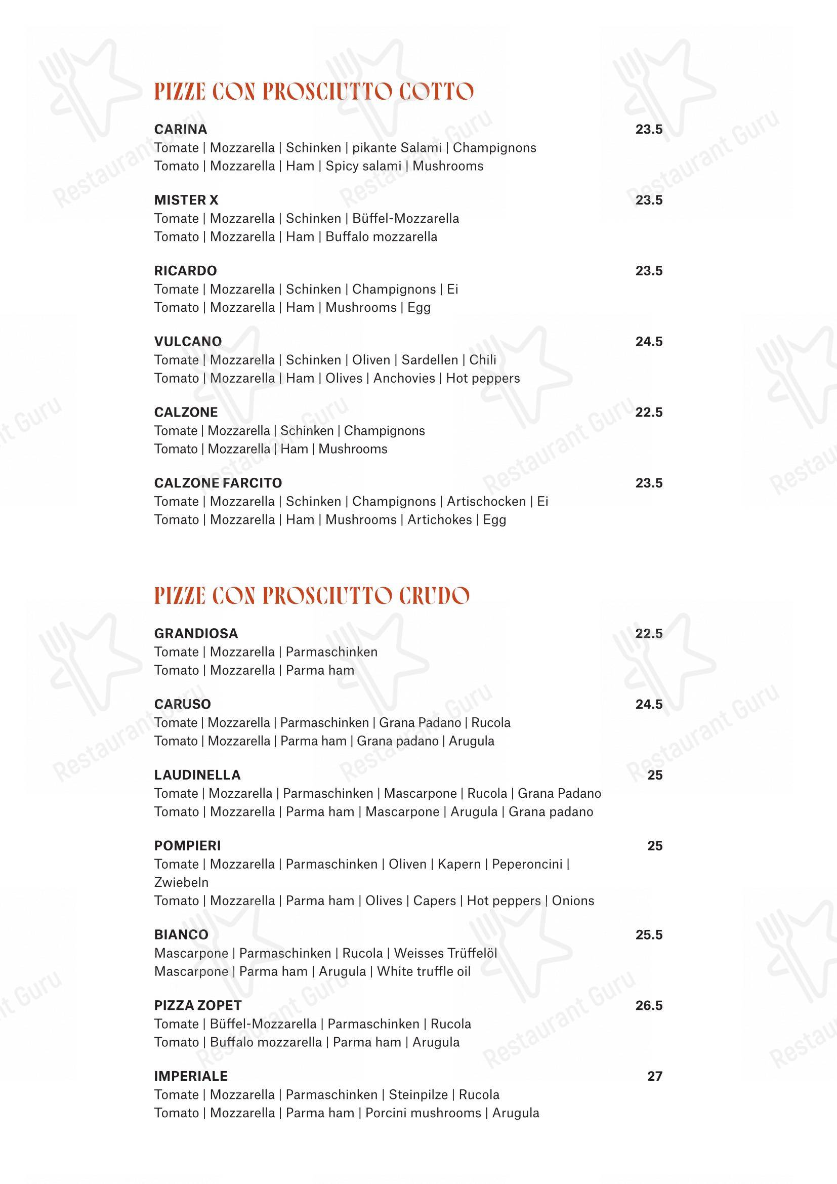 Menu bar per CARUSO – Pizza & Pasta in San Maurizio