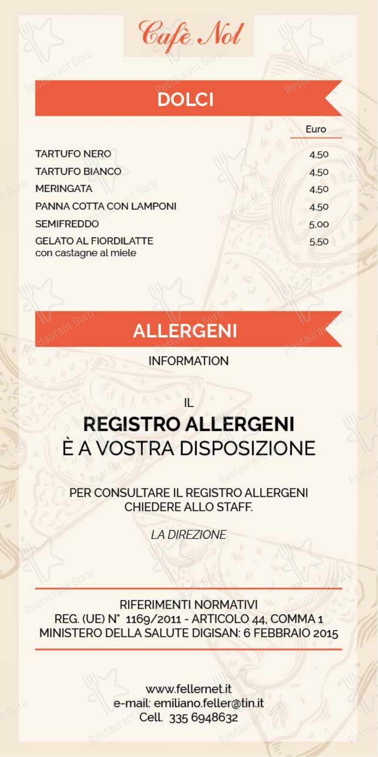 Menu di Café Nol ~ pub & pizzeria - Menu