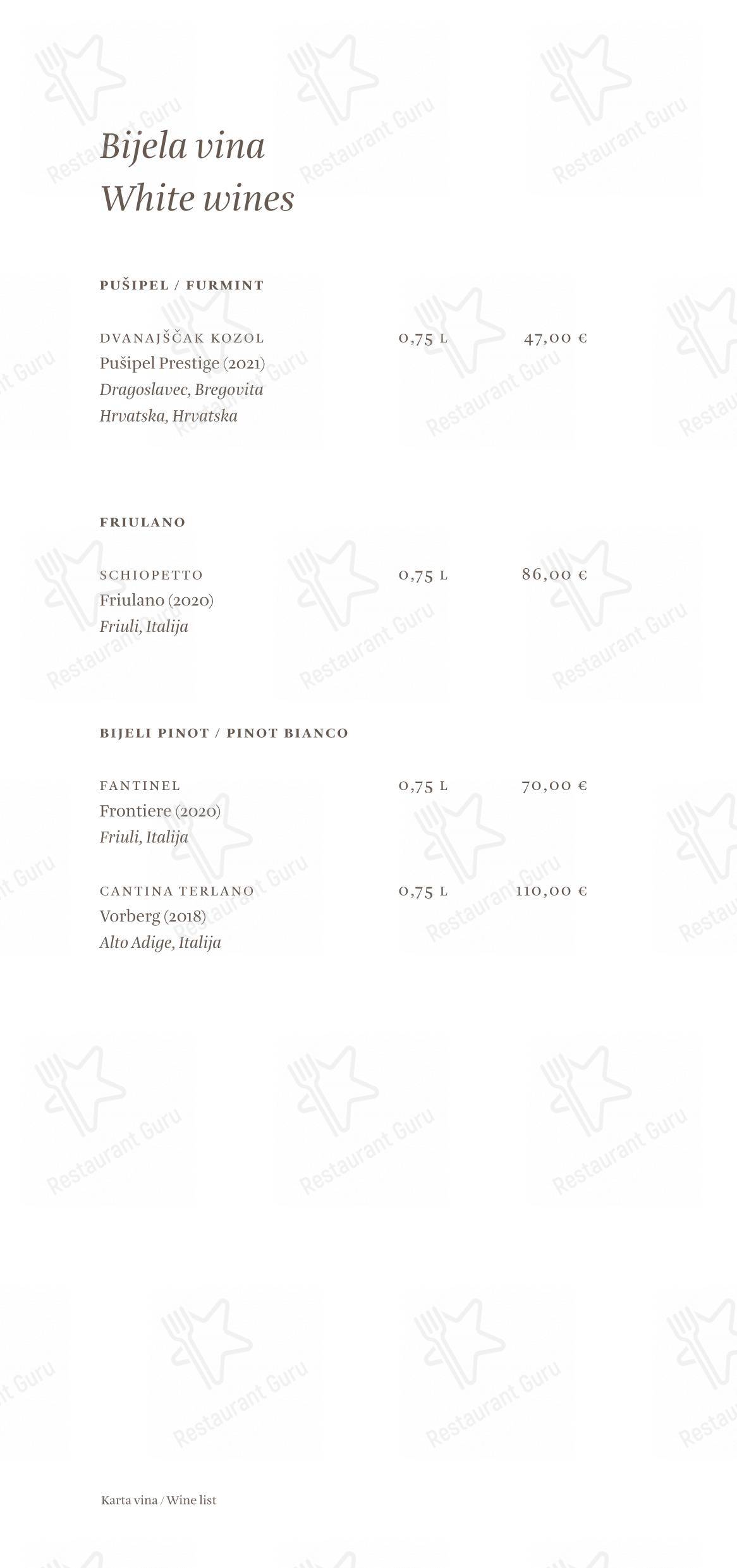 Основное меню per Cap Aureo Signature Restaurant in Rovigno
