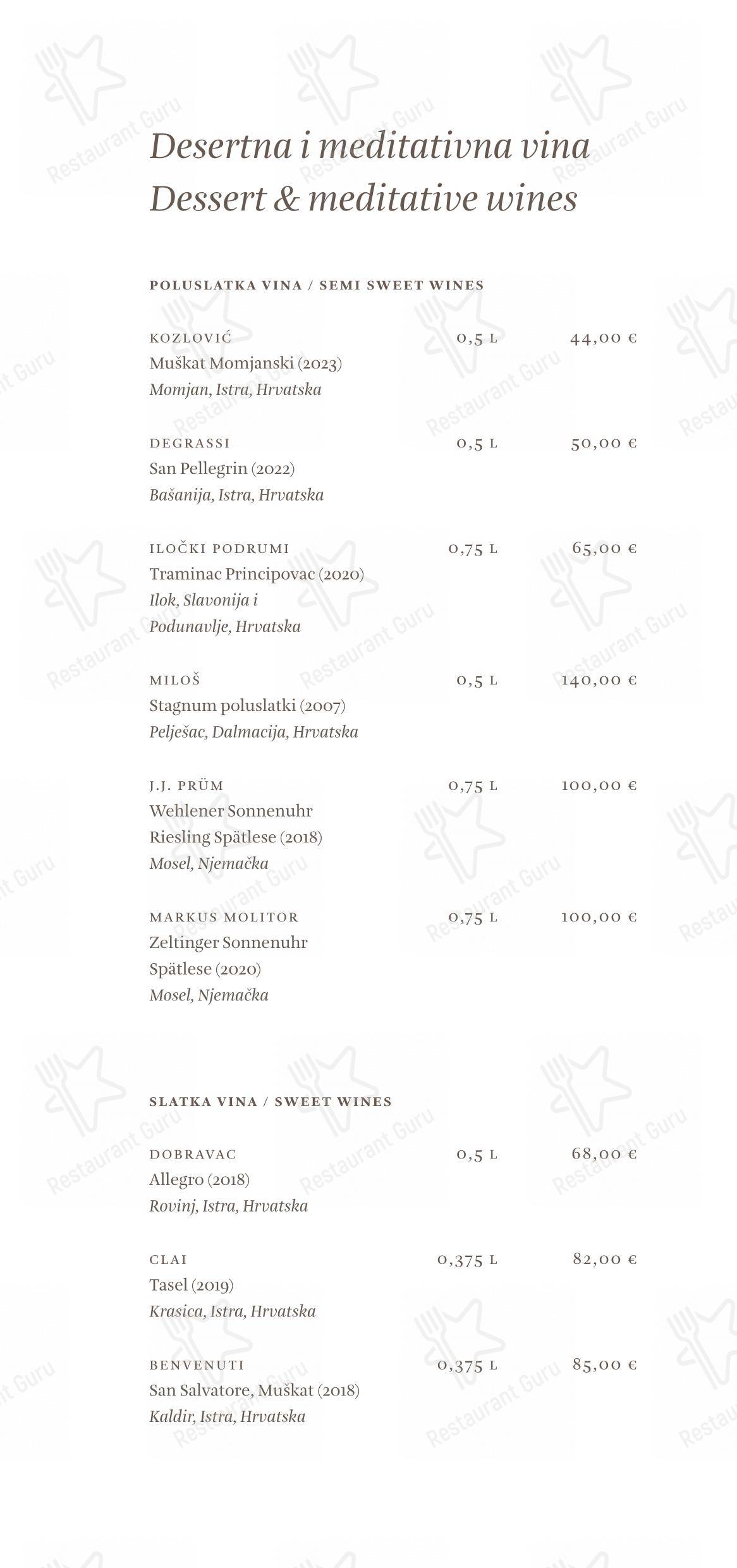 Cap Aureo Signature Restaurant in Rovigno - Основное меню
