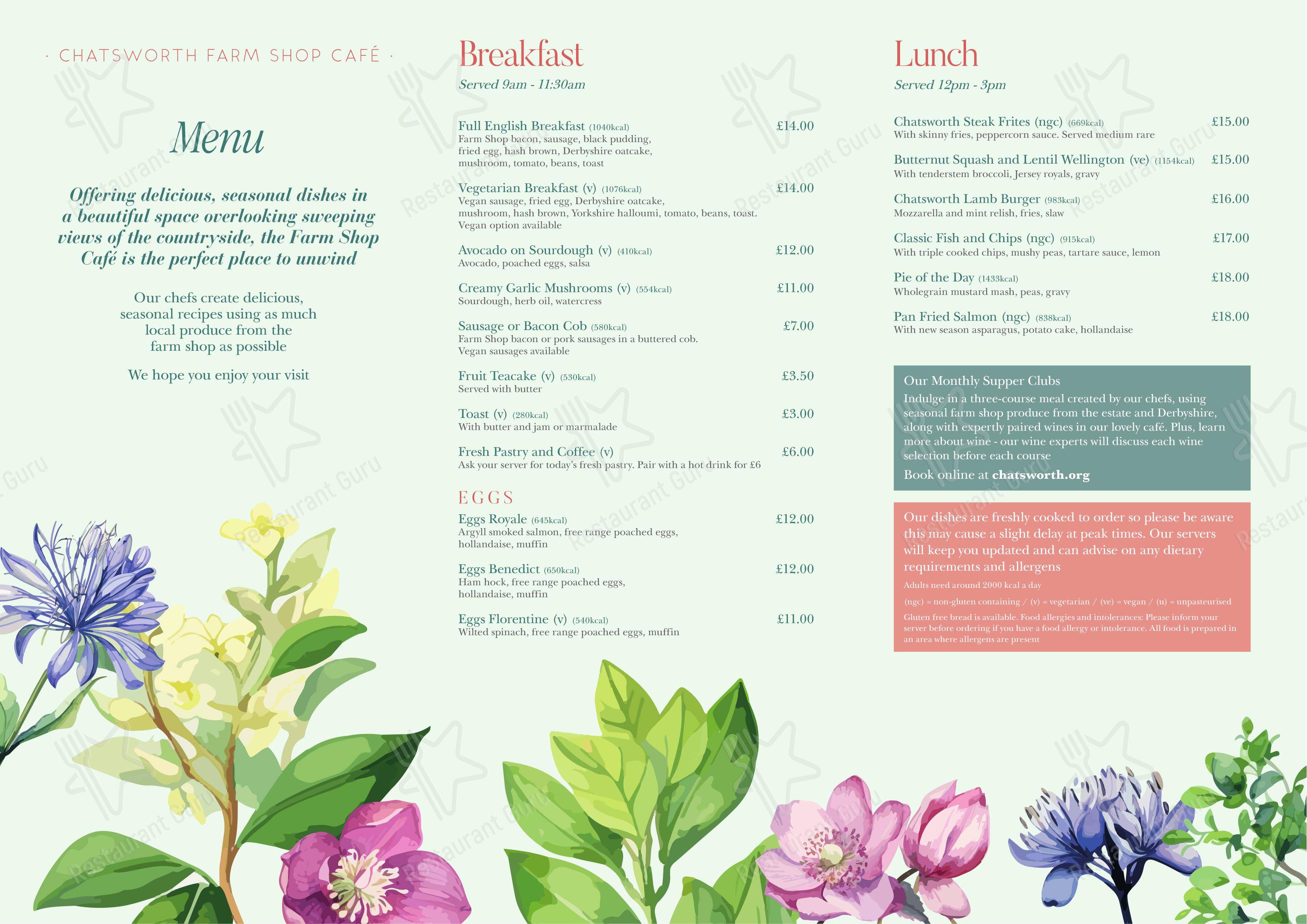 Menu at Chatsworth Estate Farm Shop cafe, Bakewell