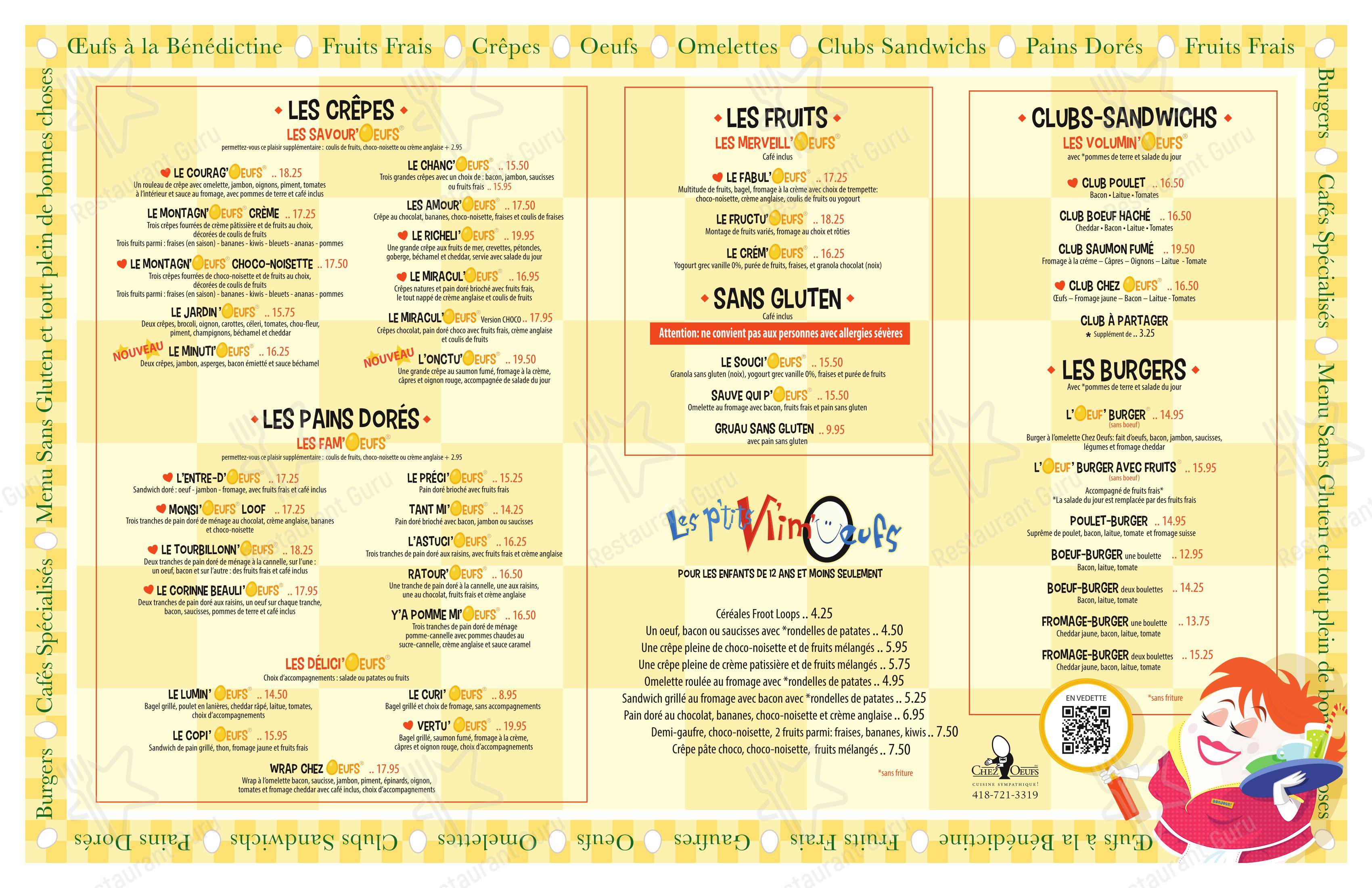 Menu pour Chez Oeufs Restaurant Déjeuners et Dîners - Menu