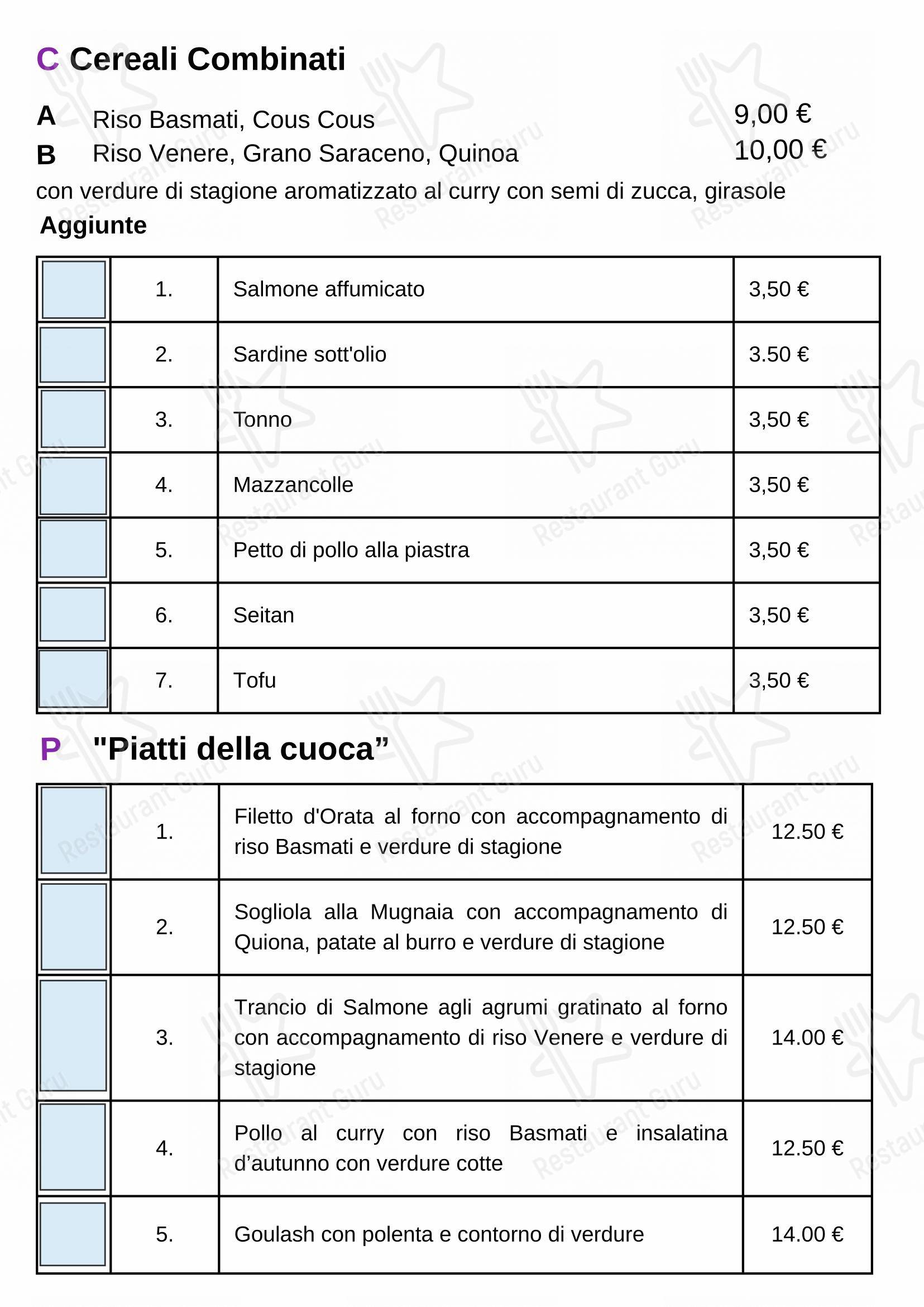 Menu di CLafè - Menu