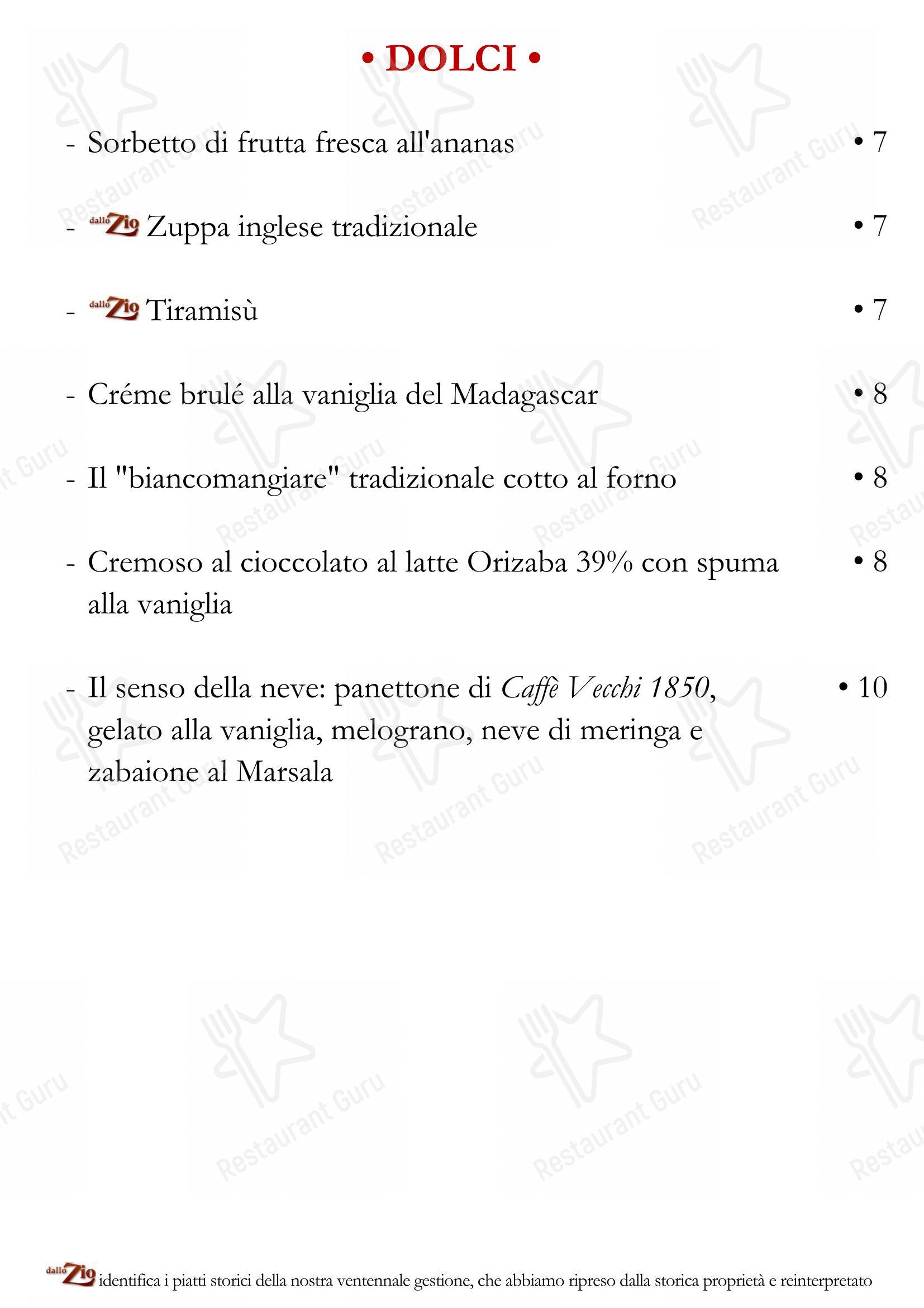 Dallo Zio in Rimini - Menu bar