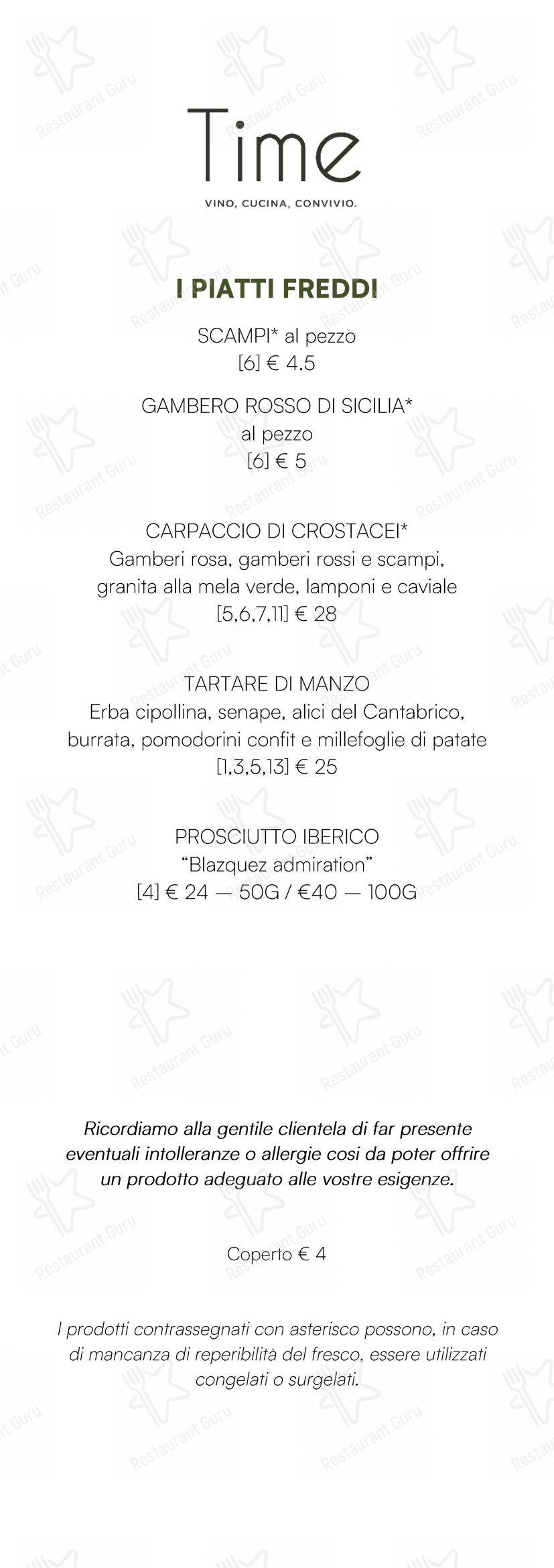 Menu per Time Ristorante Enoteca in San Donà di Piave
