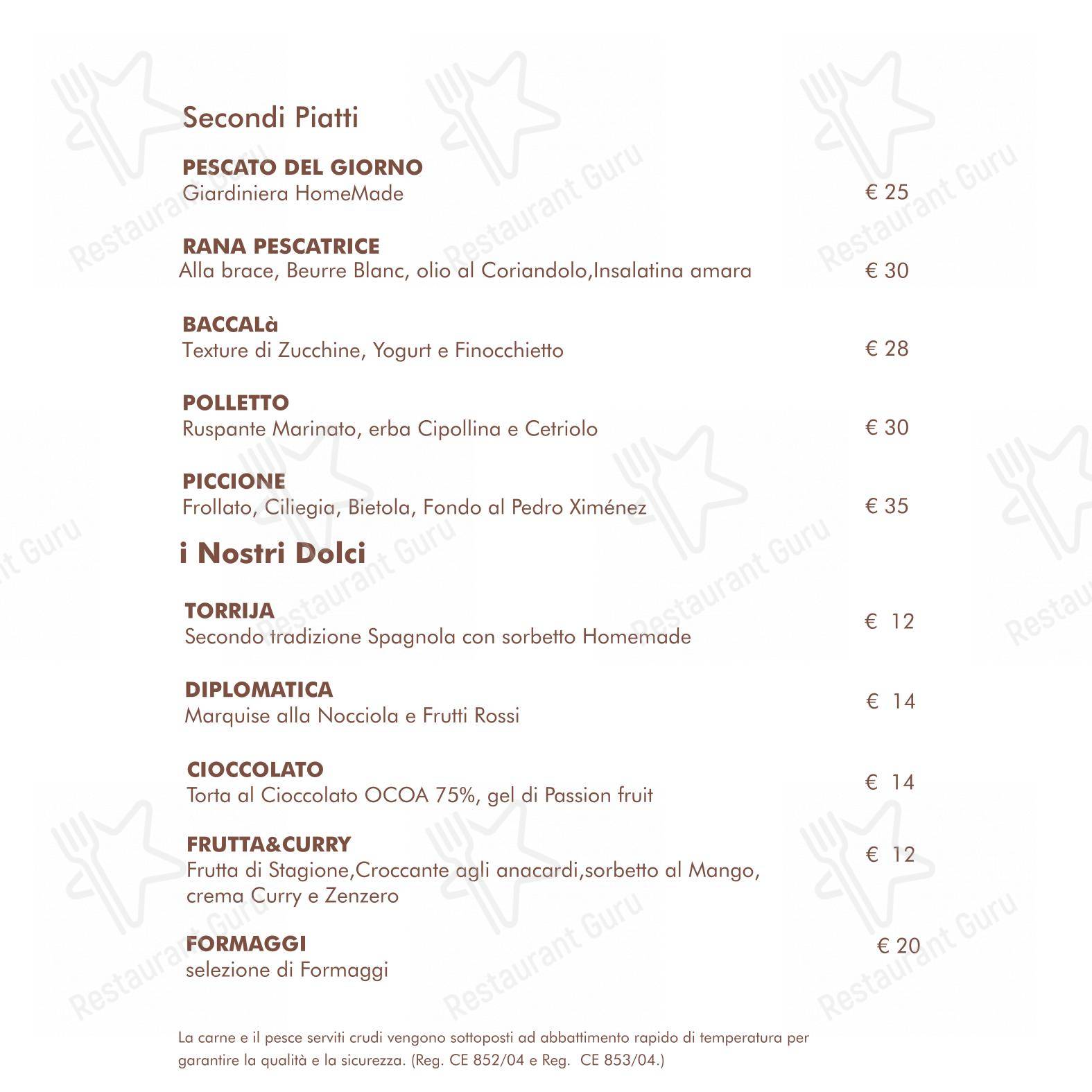 Menu di Essencia Restaurant - Menu