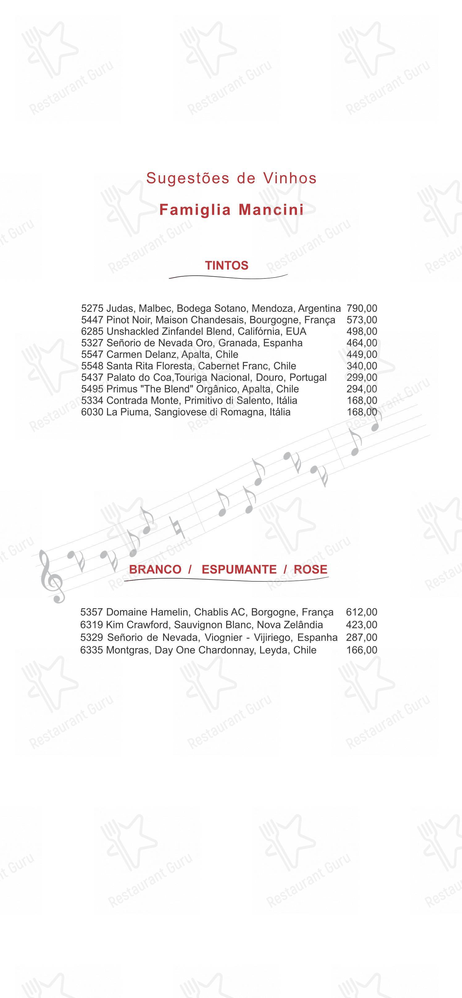 Famiglia Mancini Trattoria em São Paulo - Menu