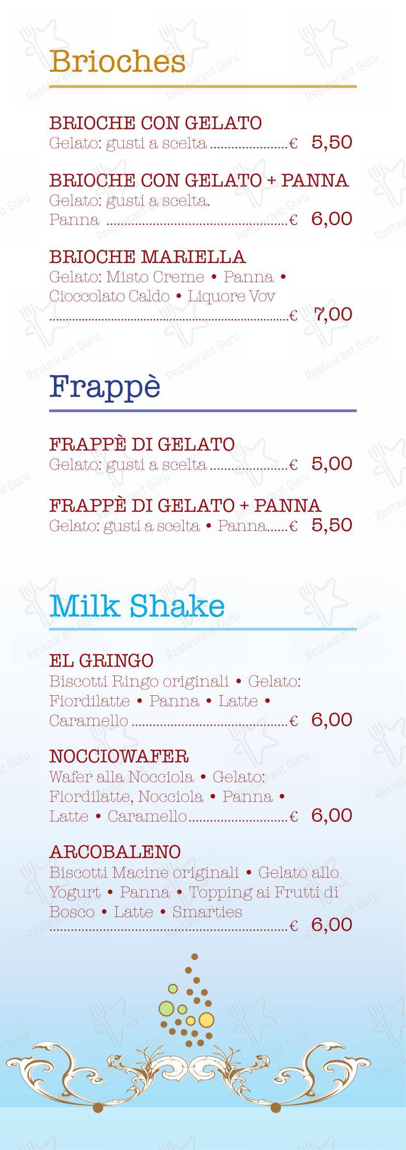 Menu bar per Gelateria Goria