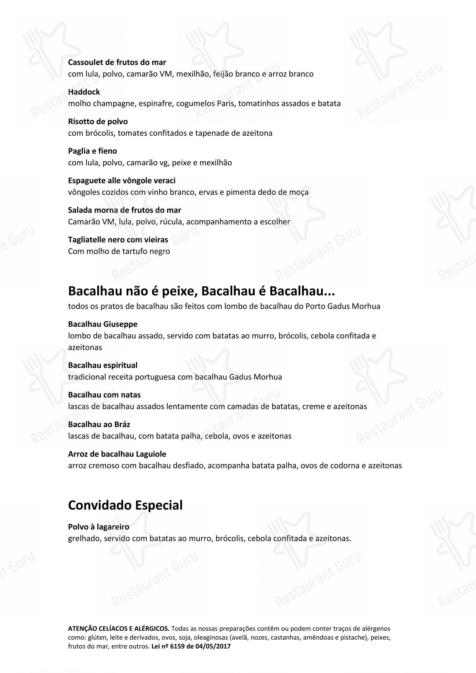 Menu para Giuseppe Mar restaurante