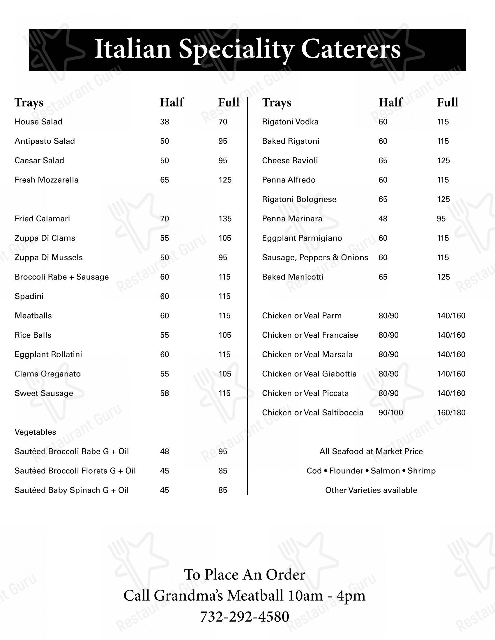 Menu bar for the Grandma's Meatball restaurant