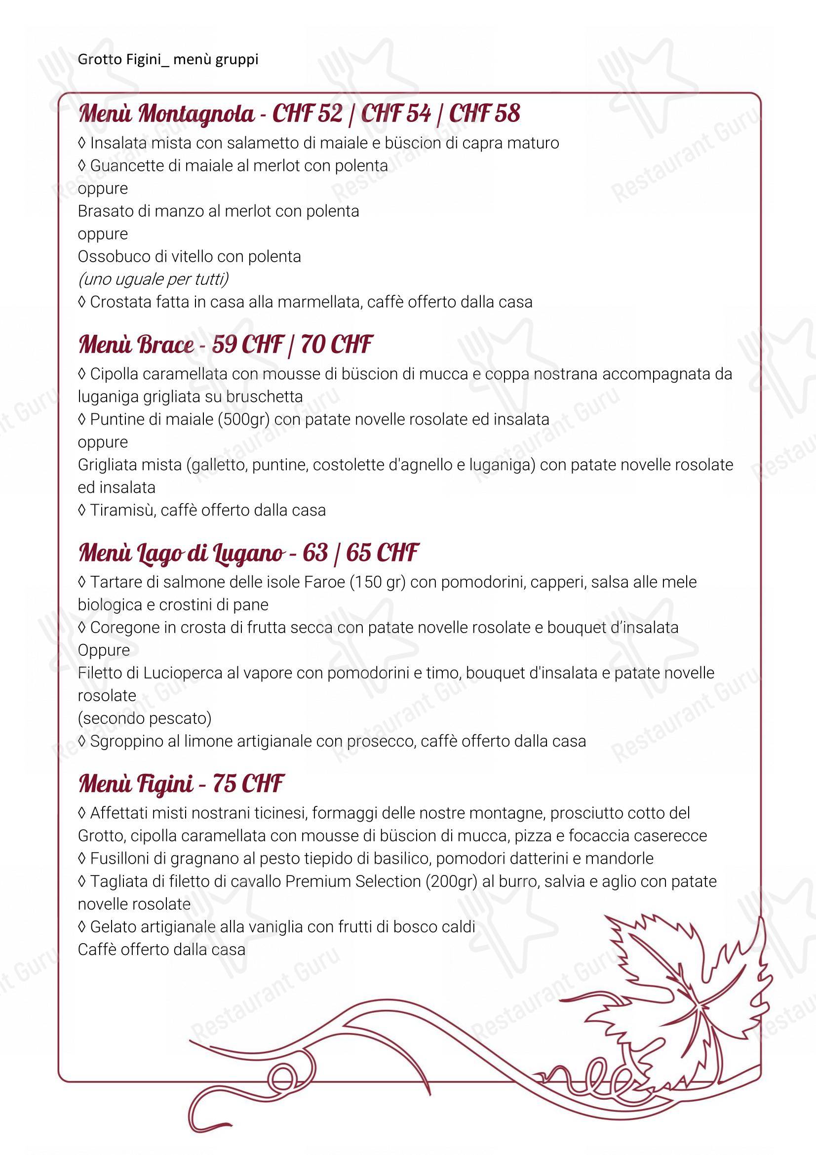 Grotto Figini in Collina d'Oro - Основное меню