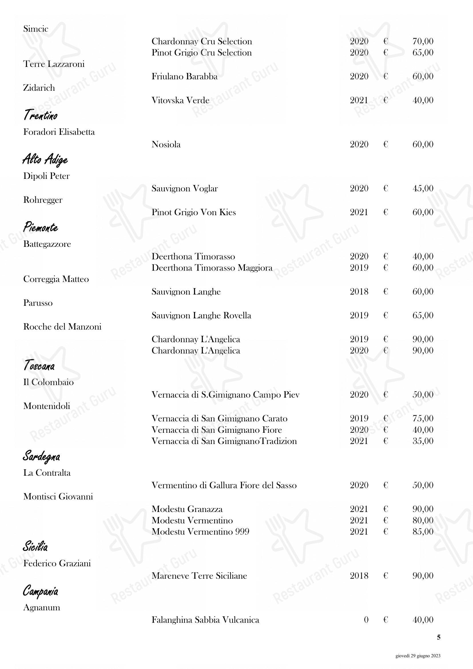 Menu di Il Ridotto Restaurant - Menu bar