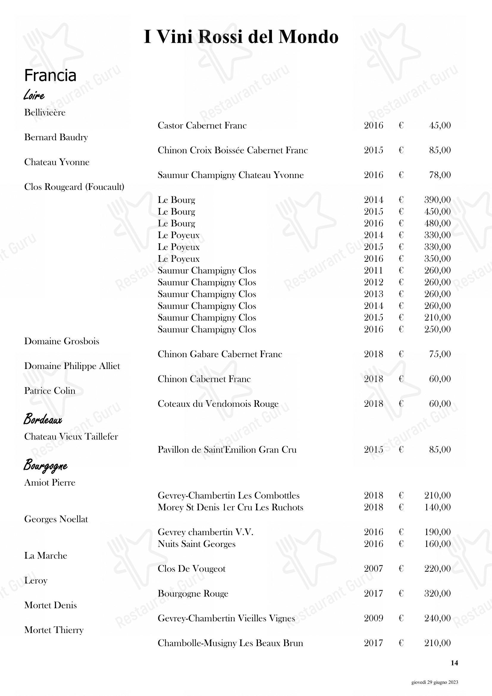 Menu bar per Il Ridotto Restaurant ristorante