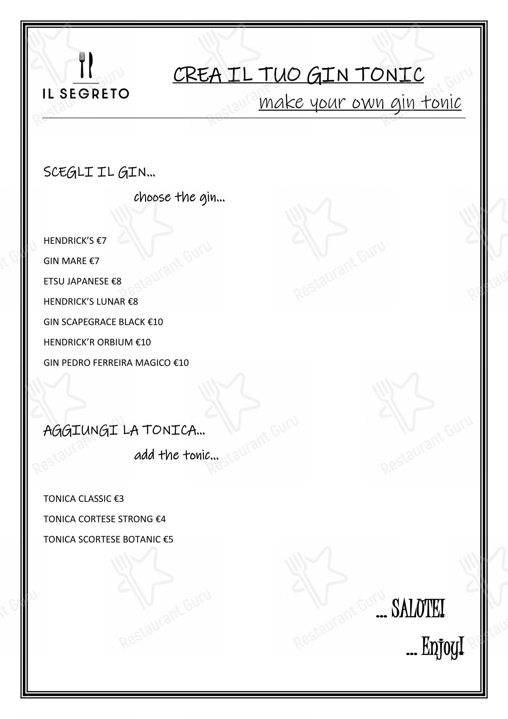 Menu bar per Il Segreto - Italian restaurant near the Vatican in Roma
