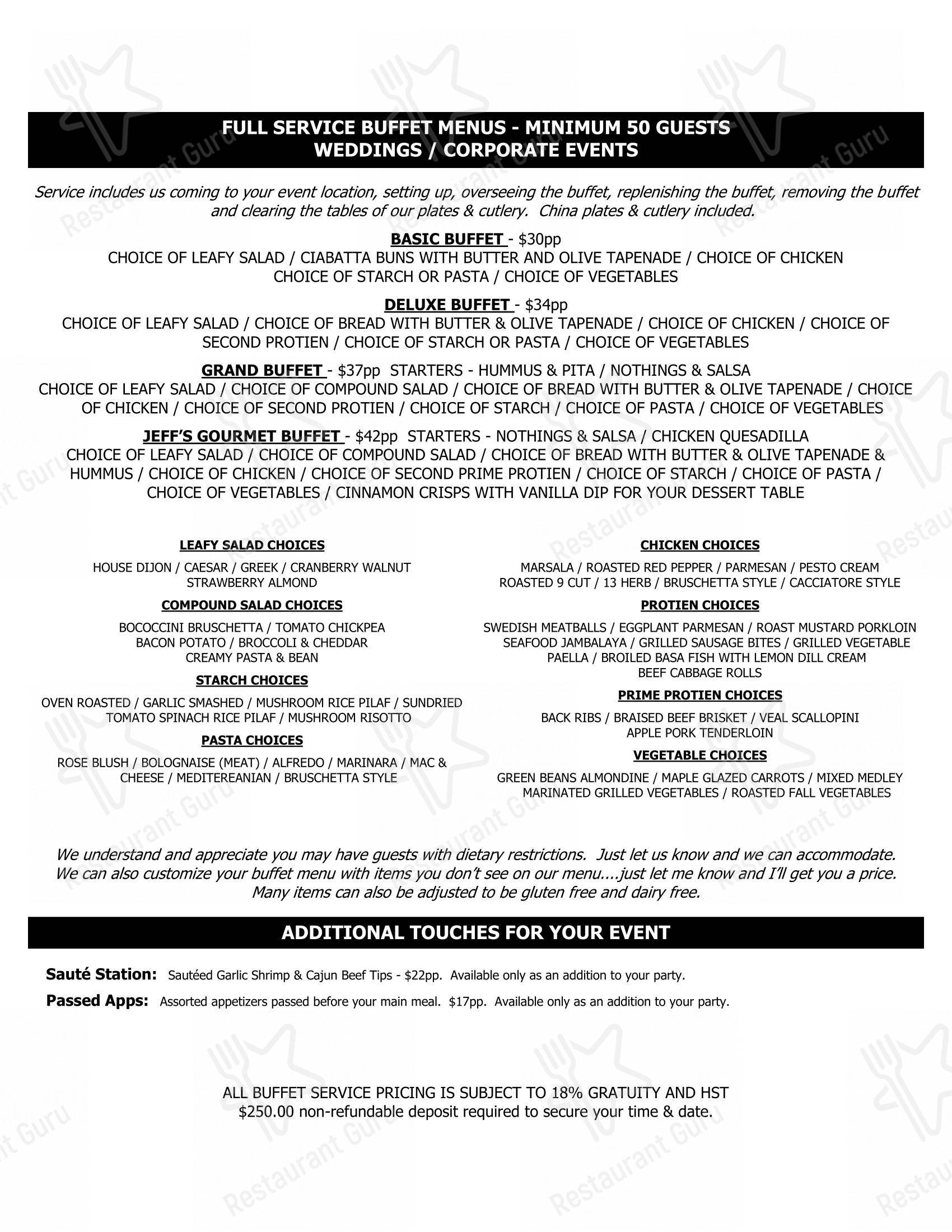 Menu at Just Jeff's Gourmet Express restaurant, Windsor