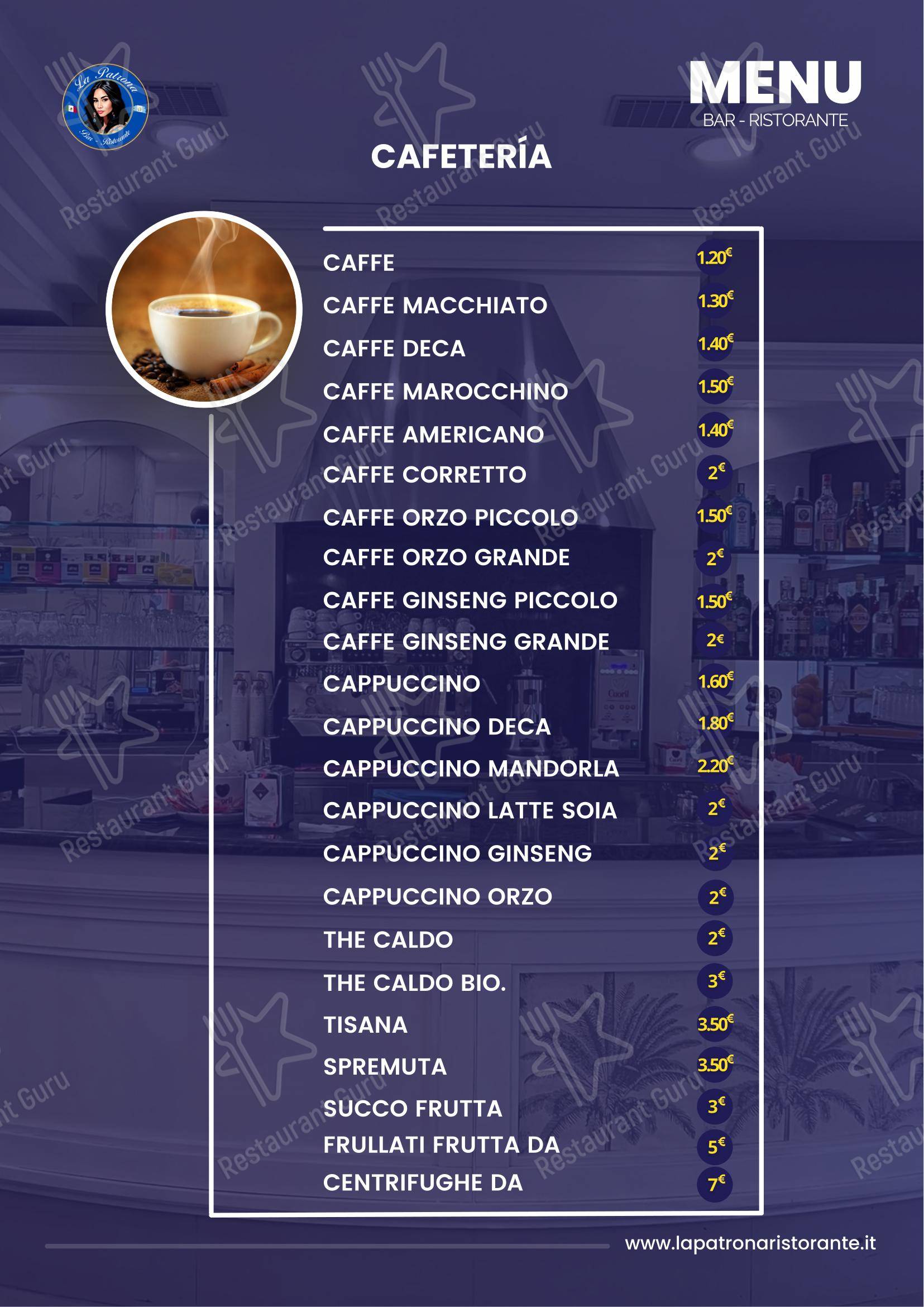 Menu per LA PATRONA in Milano
