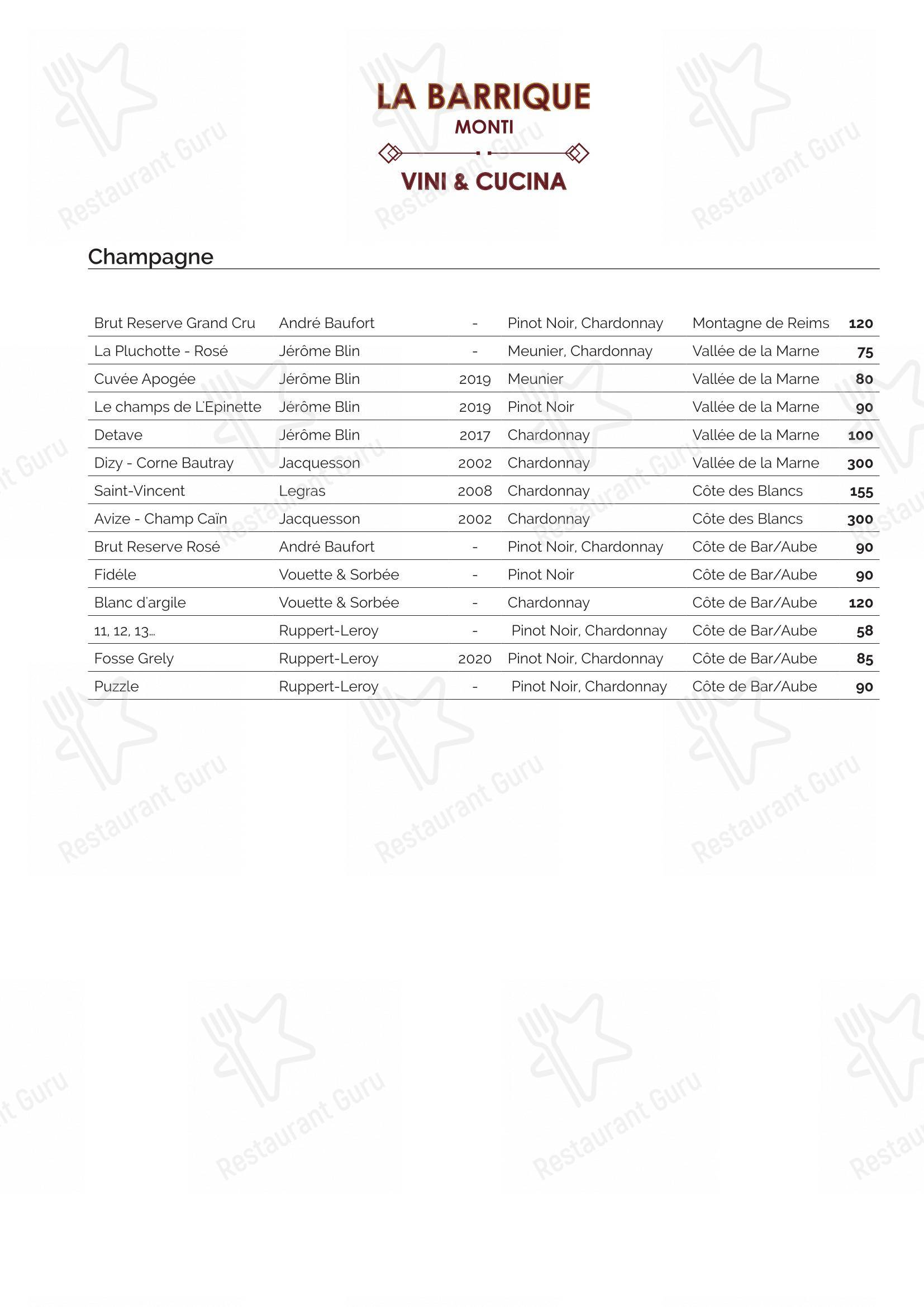 Menu per La Barrique pub & bar