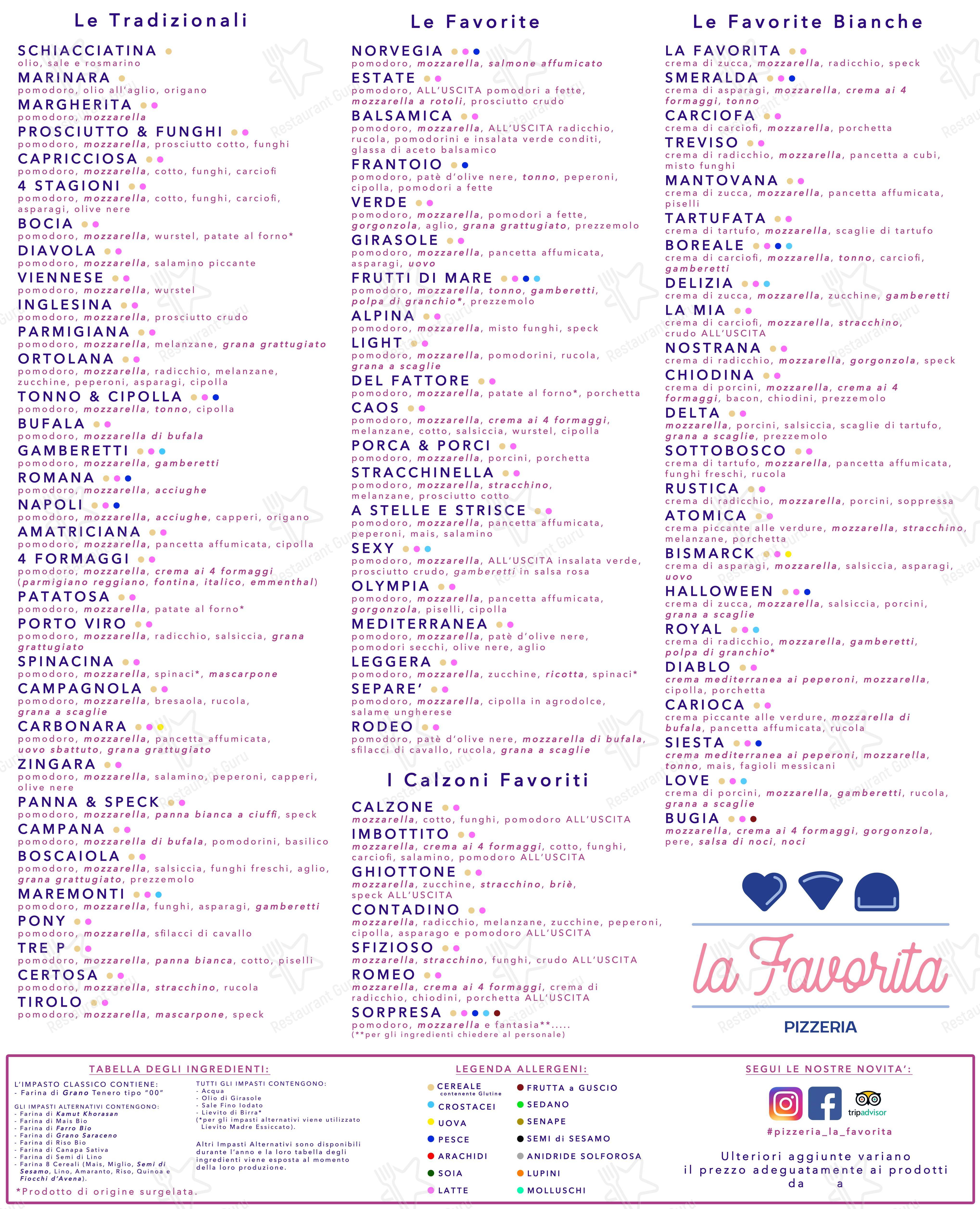 Pizzeria La Favorita in Porto Viro - Menu