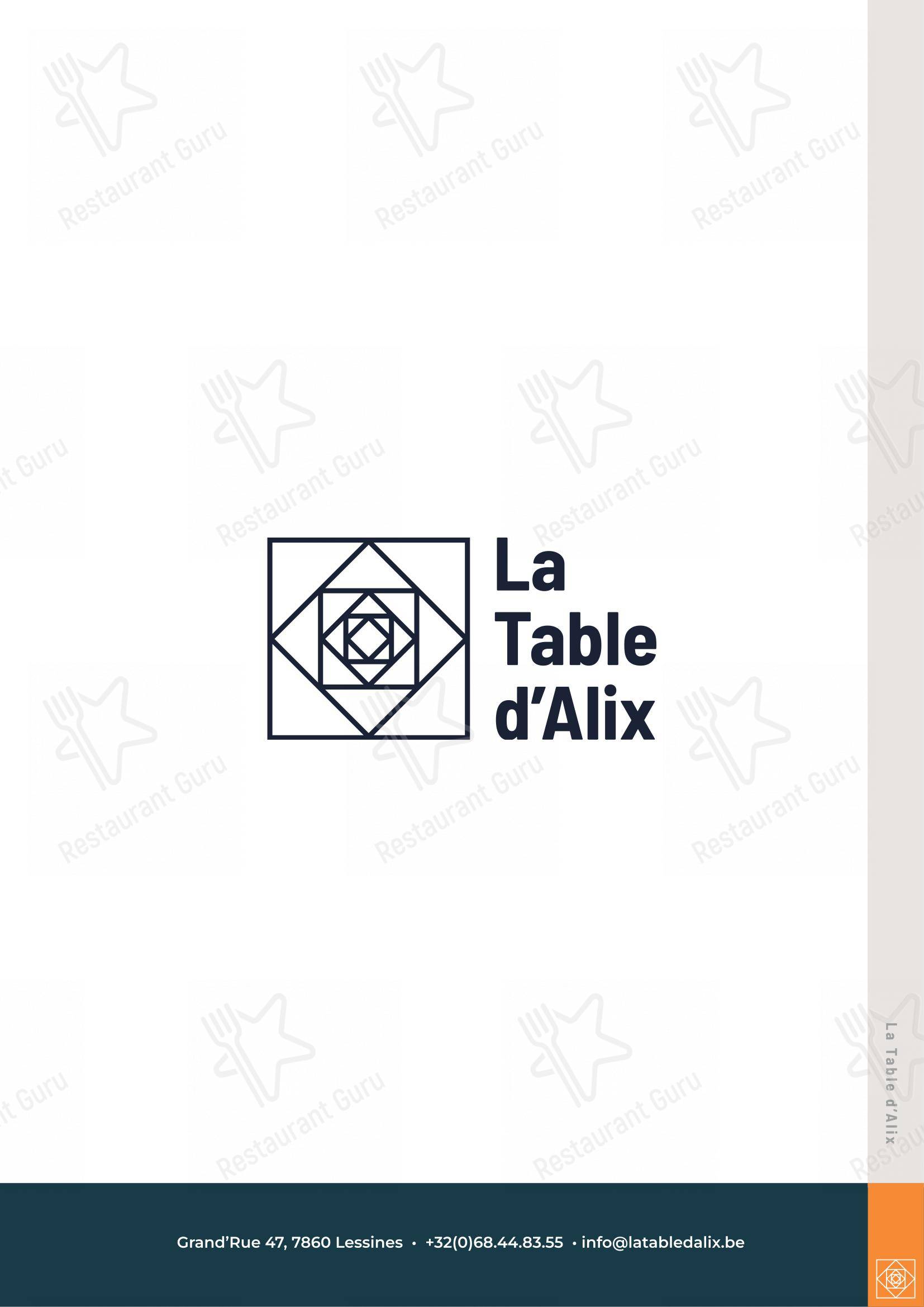 Menu pour La Table d'Alix - Основное меню