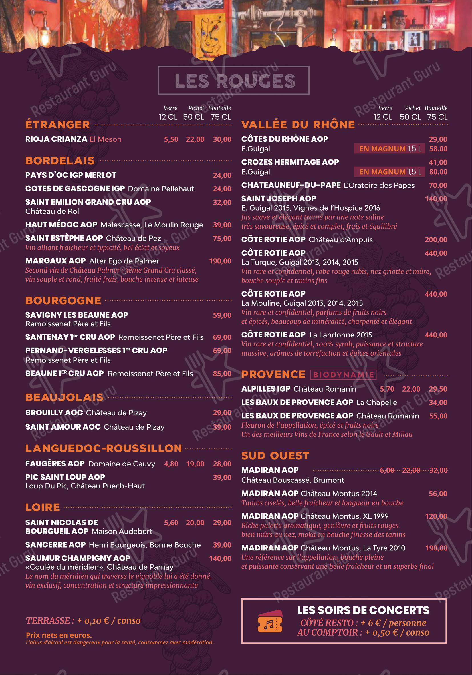 Menu pour Le Cargo - Menu bar