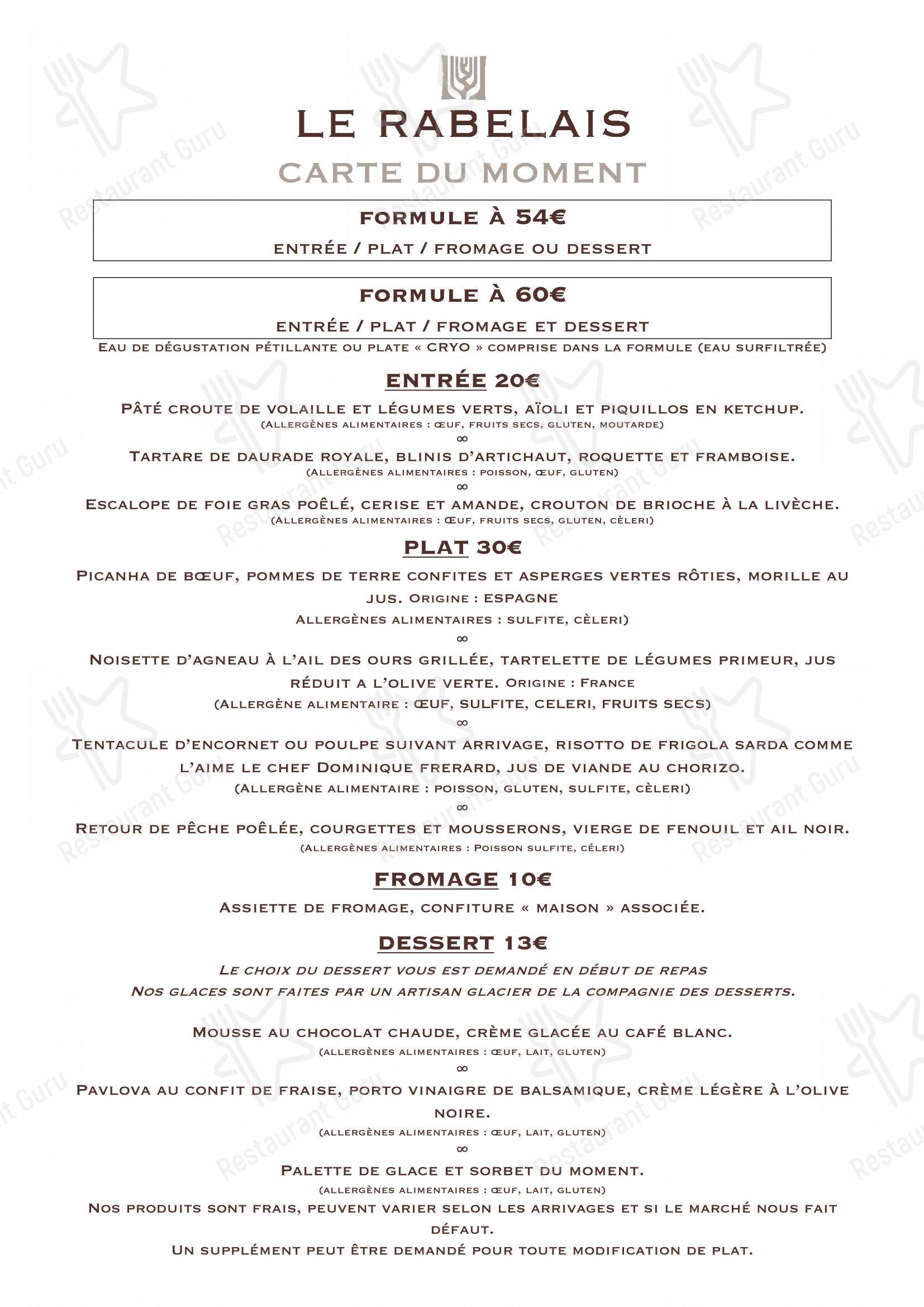 菜单 pour le rabelais dans Saint-Chamas