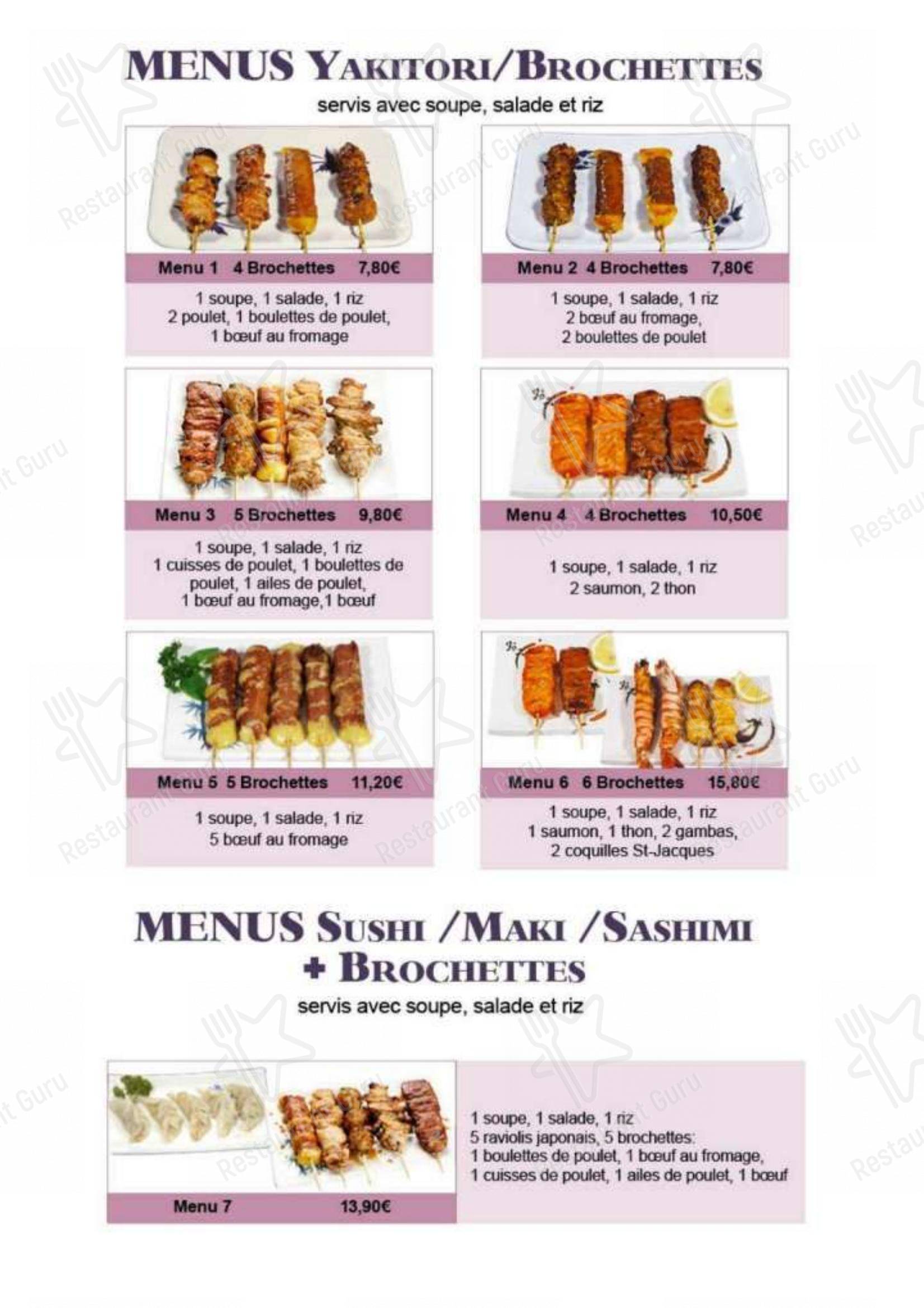 Menu pour Le Tokyo Rochefort - Menu