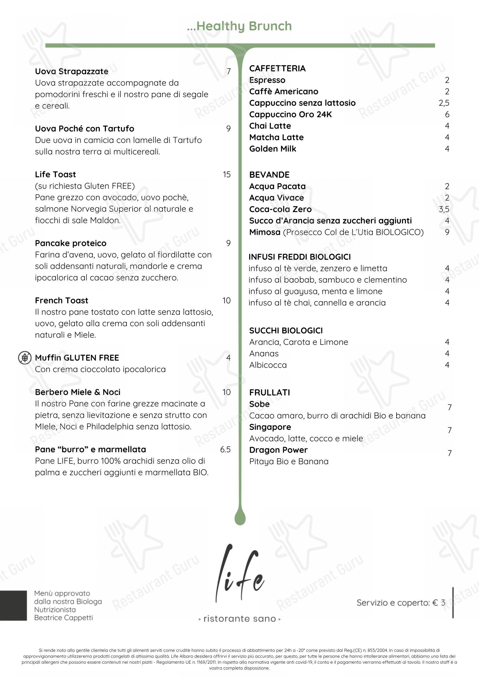 Menu di Life Ristorante Sano - Menu
