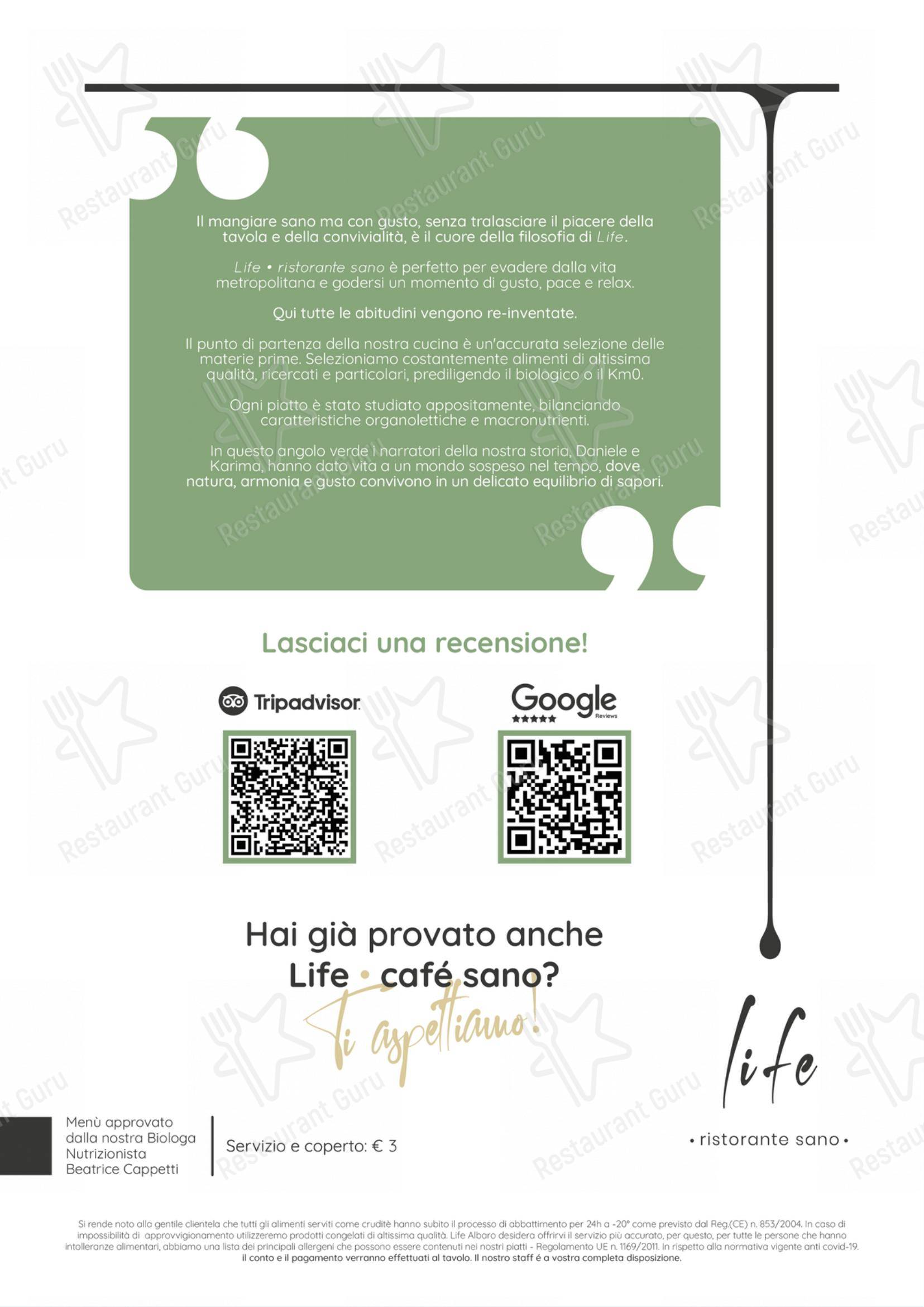 Menu per Life Ristorante Sano in Genova