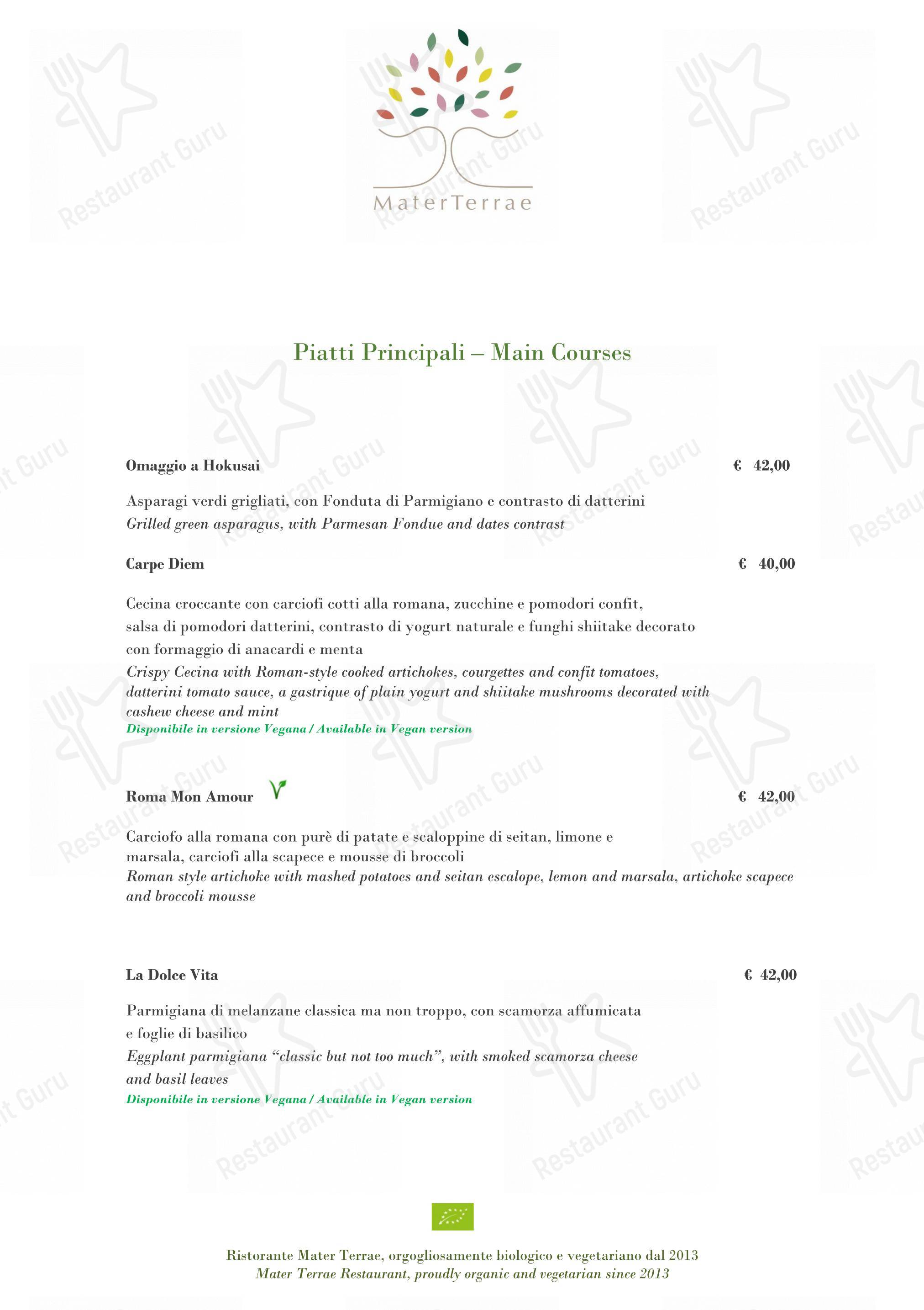 Menu di Mater Terrae - Wine Menu