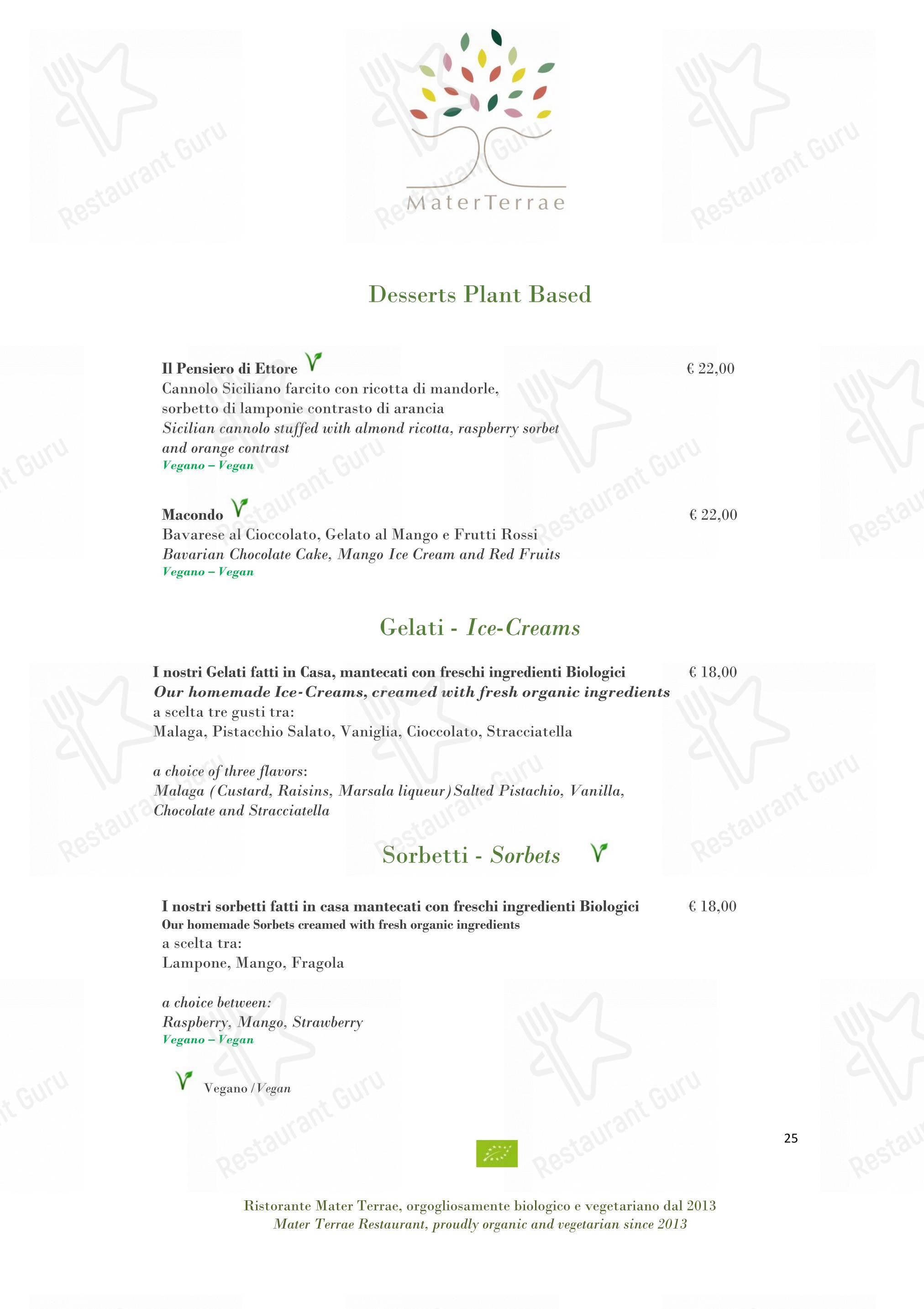 Dinner Menu per Mater Terrae in Roma