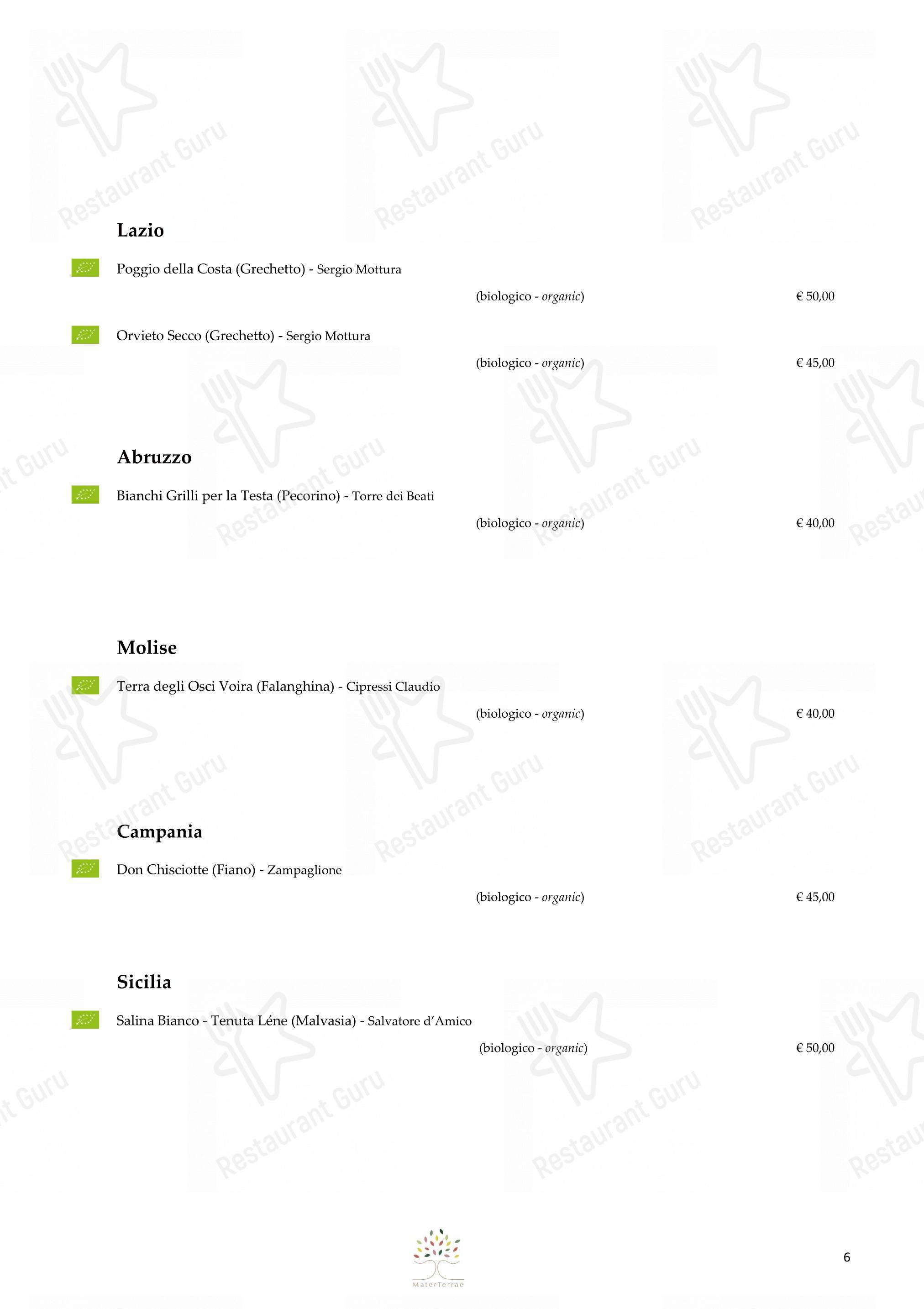 Menu di Mater Terrae - Wine Menu