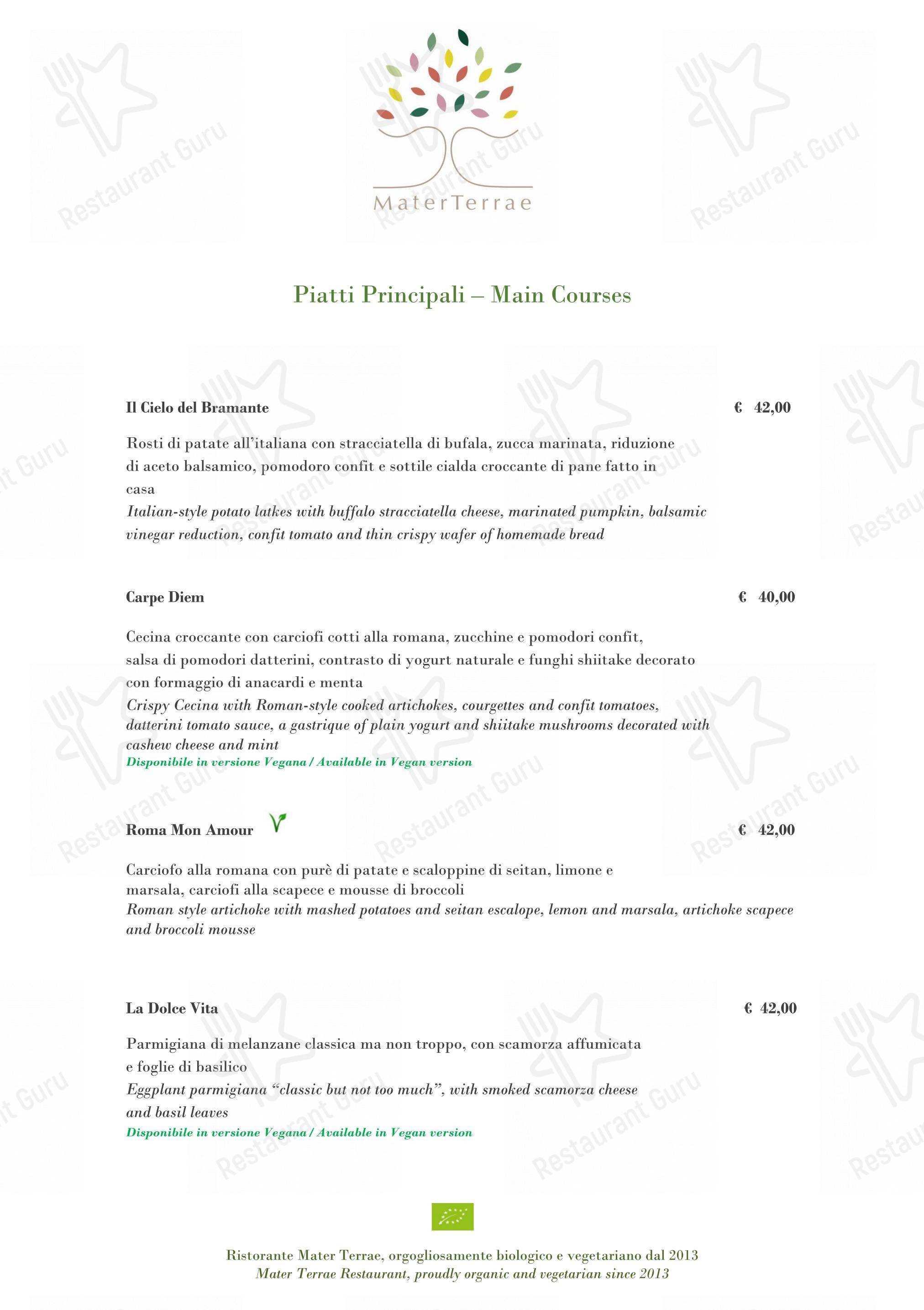 Menu bar per Mater Terrae ristorante