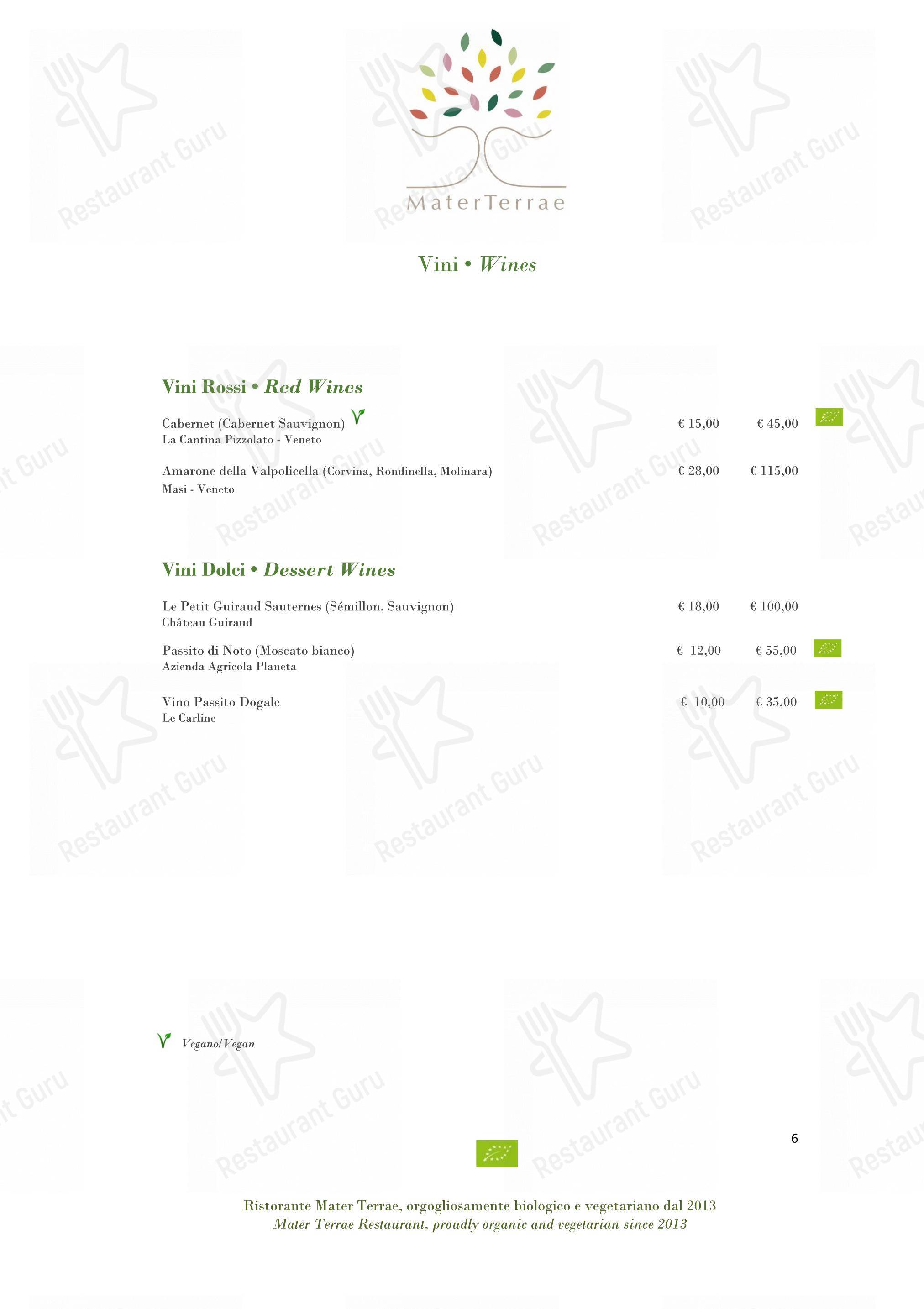 Menu di Mater Terrae - 菜单