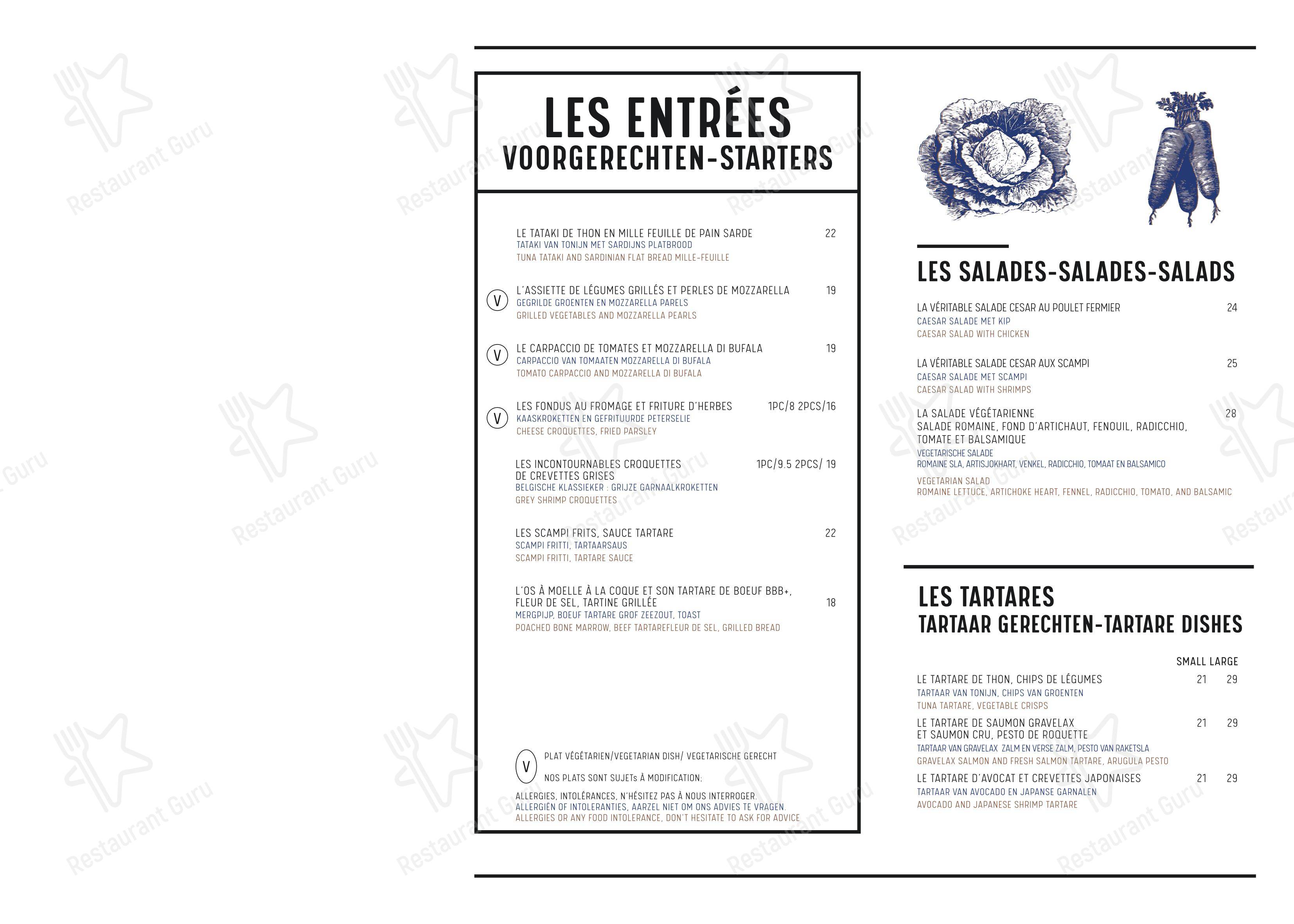 Menu pour Brasserie des Étangs Mellaerts restaurant