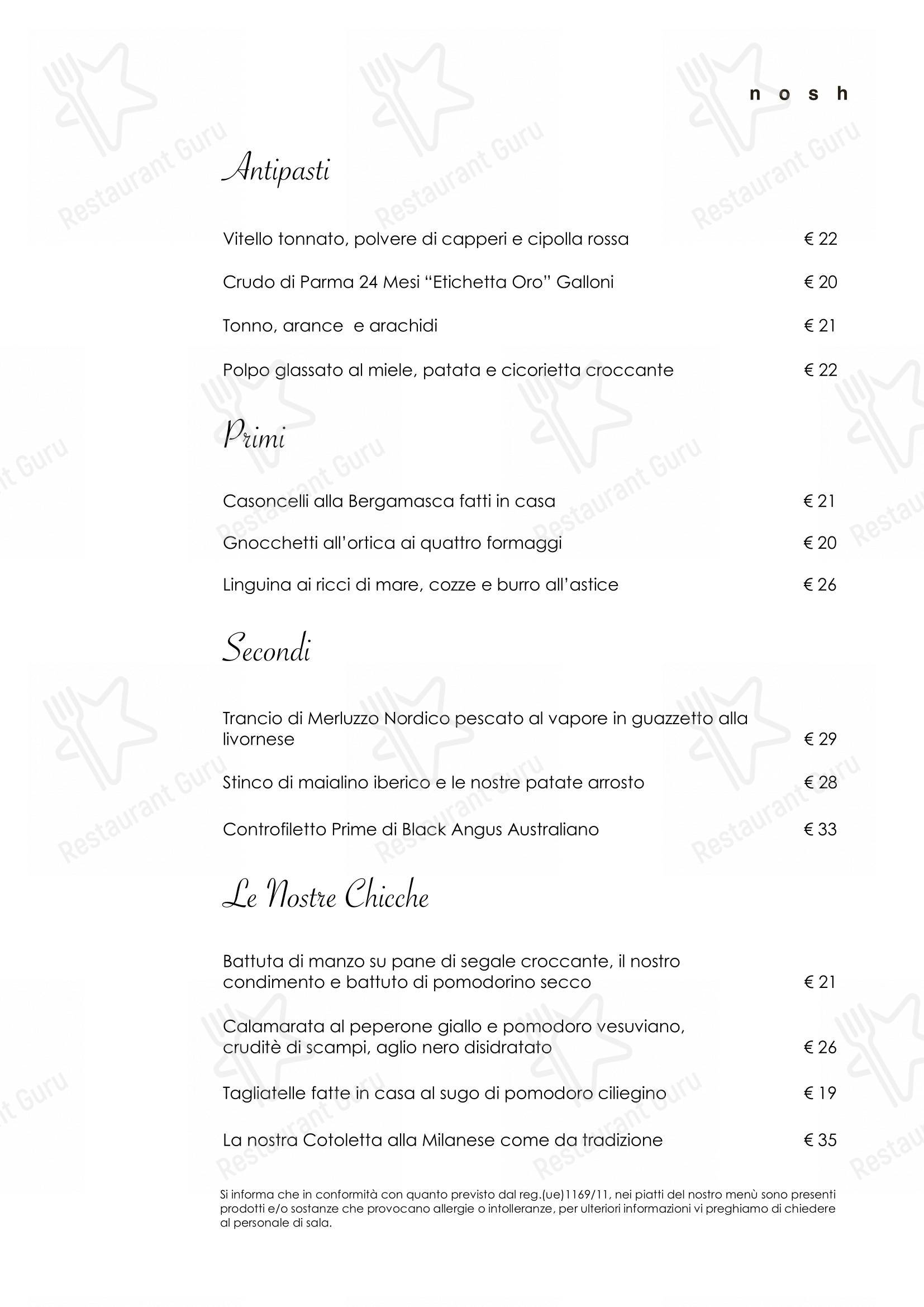 Menu di Nosh - Menu