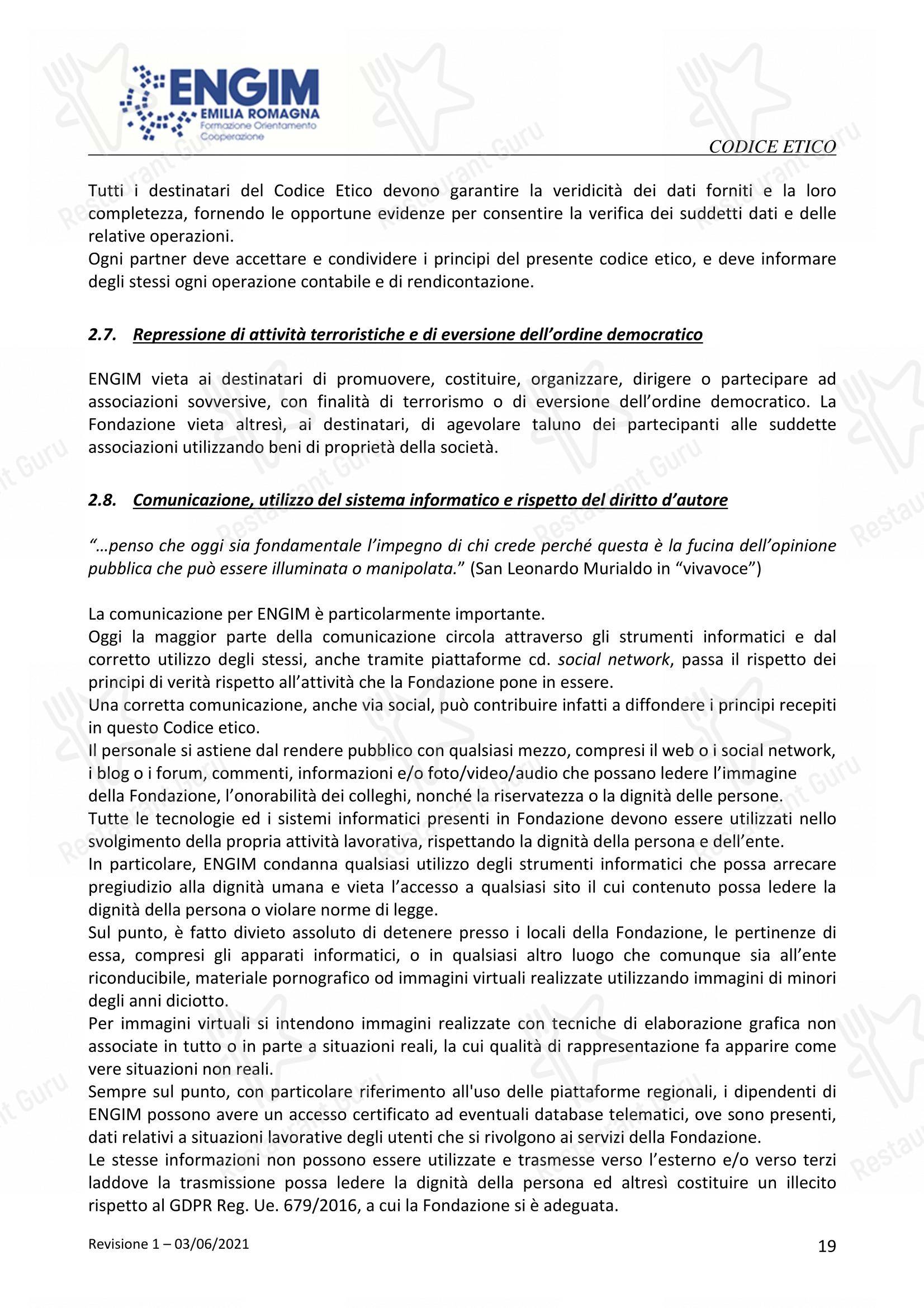 Menu di Officina Ubuntu Orto Botanico - Menu