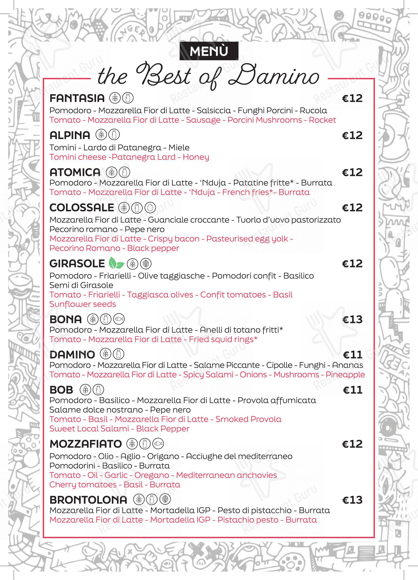 Menu per Pizzeria Damino pizzeria