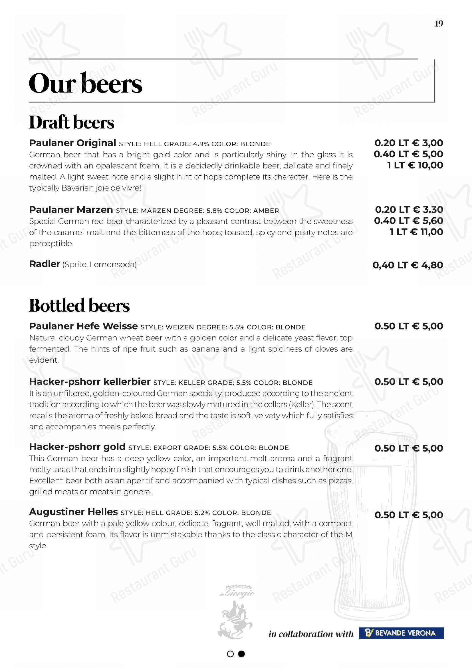 Menu bar per Pizzeria Trattoria da Giorgio pizzeria