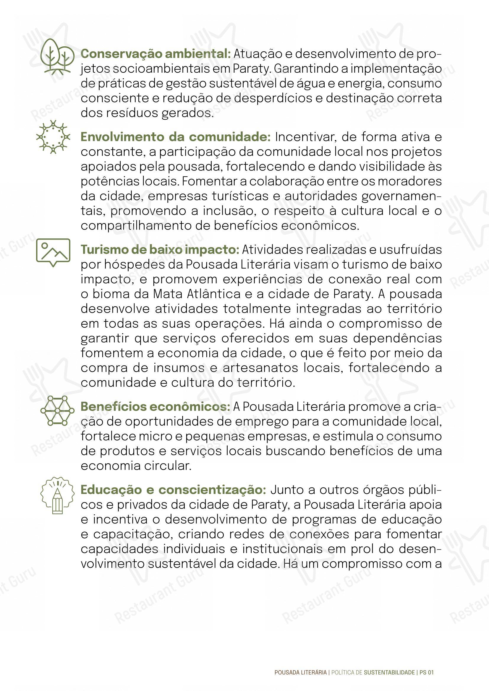 Основное меню para Quintal das Letras em Paraty