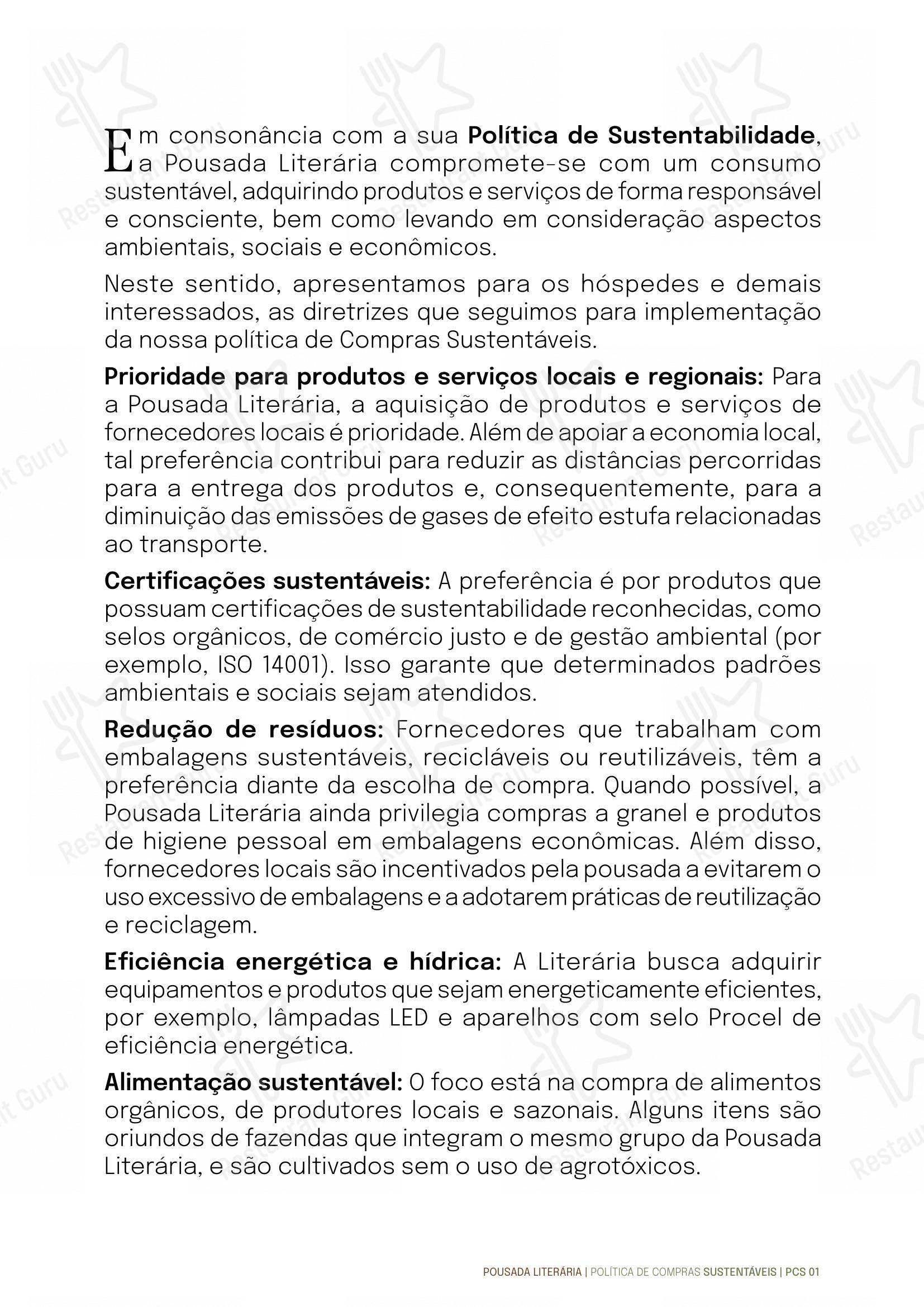 Quintal das Letras - Menu