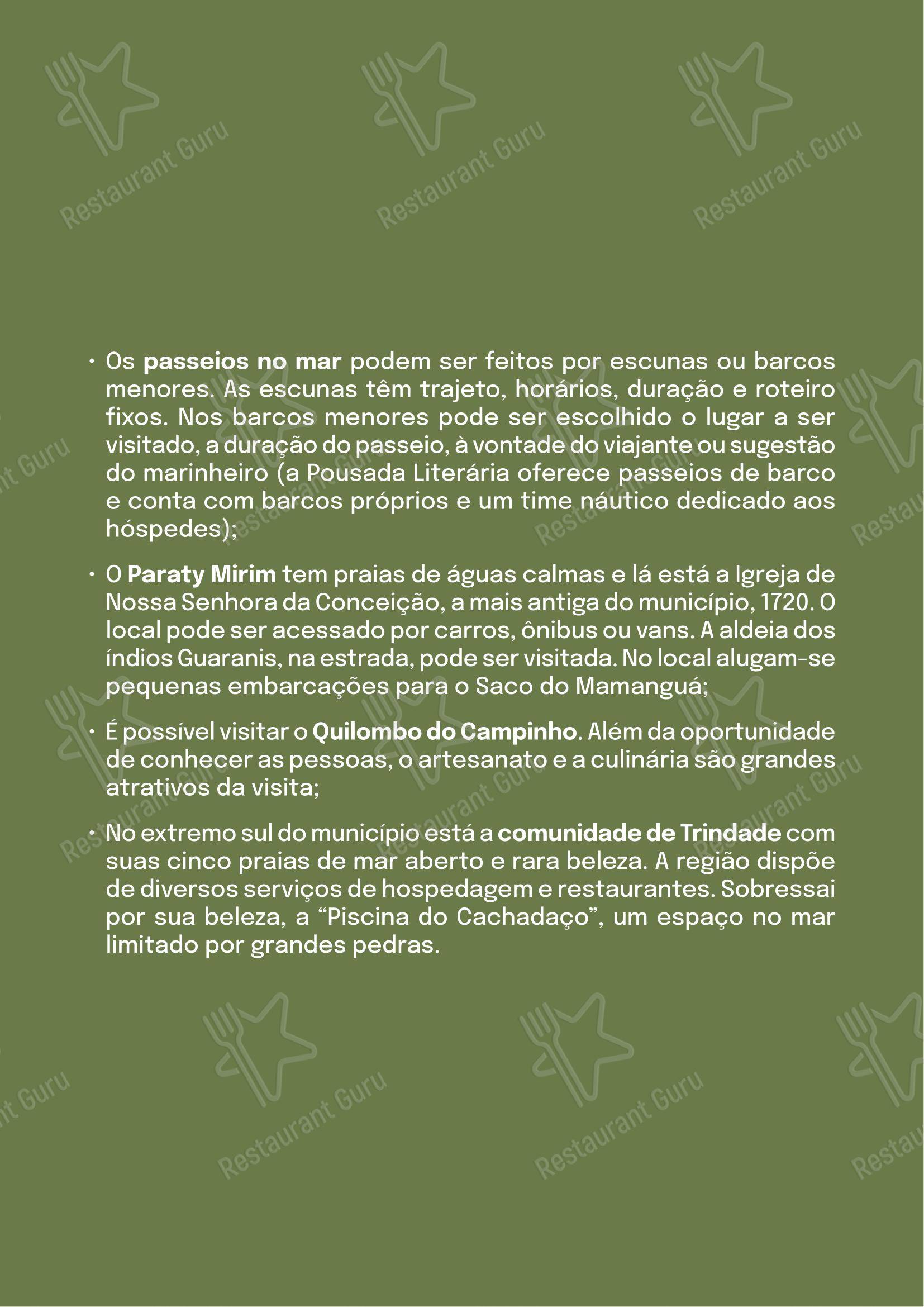 Menu bar para Quintal das Letras em Paraty