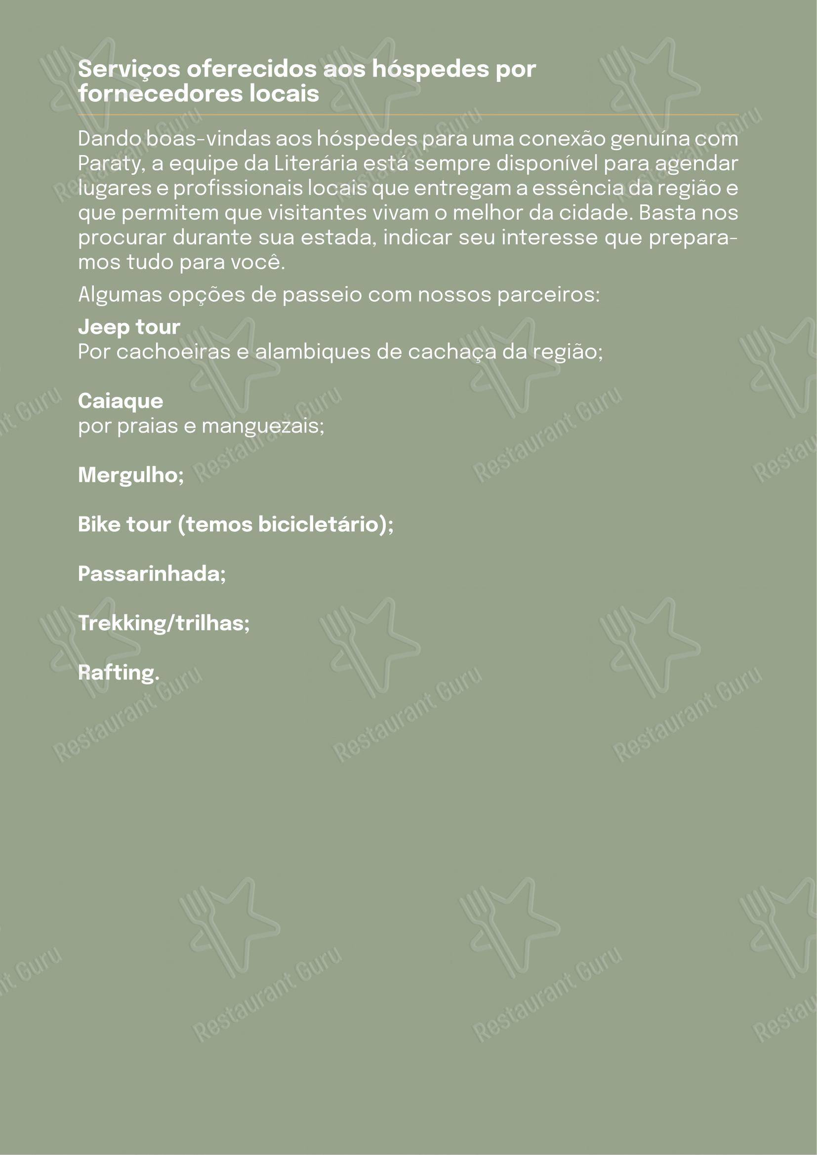 Menu bar para Quintal das Letras restaurante