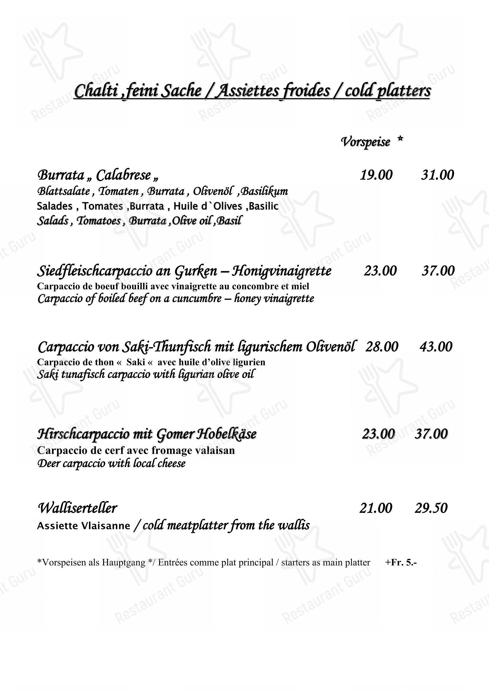 Menu per Restaurant Avena in Zermatt