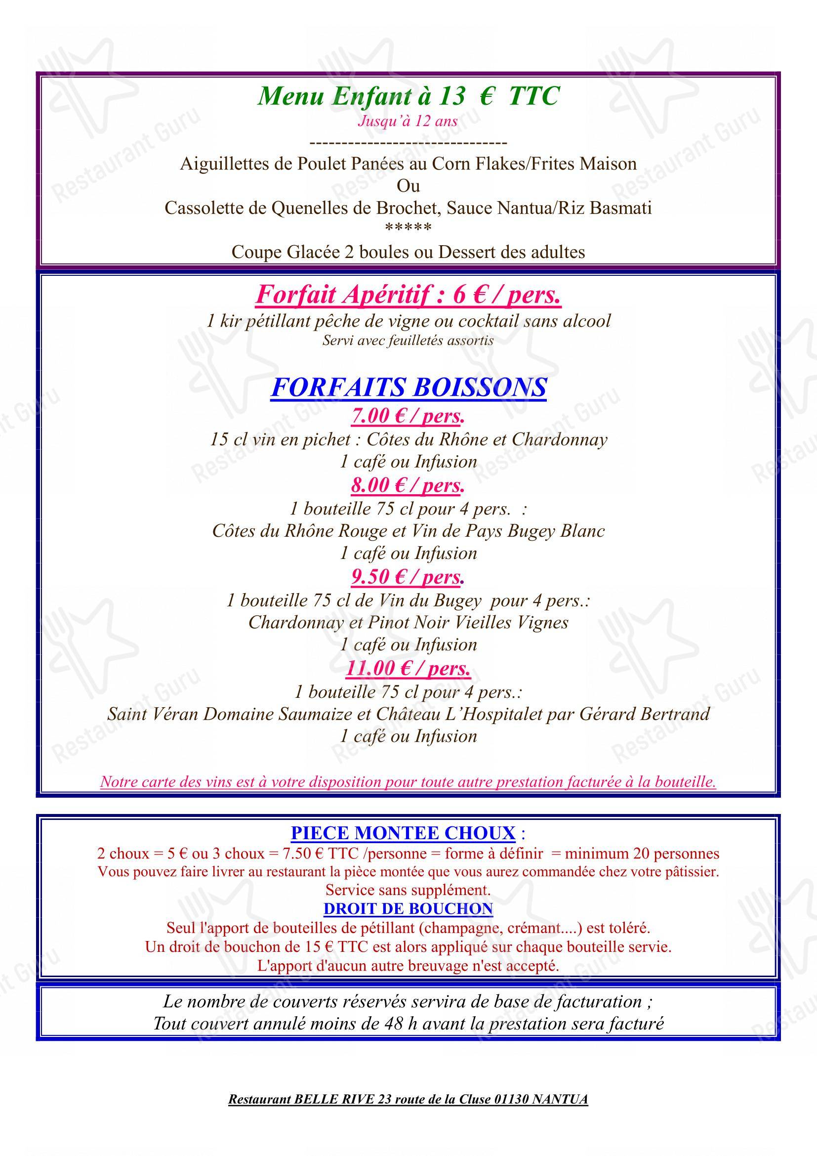 Restaurant BELLE RIVE dans Nantua - Menu