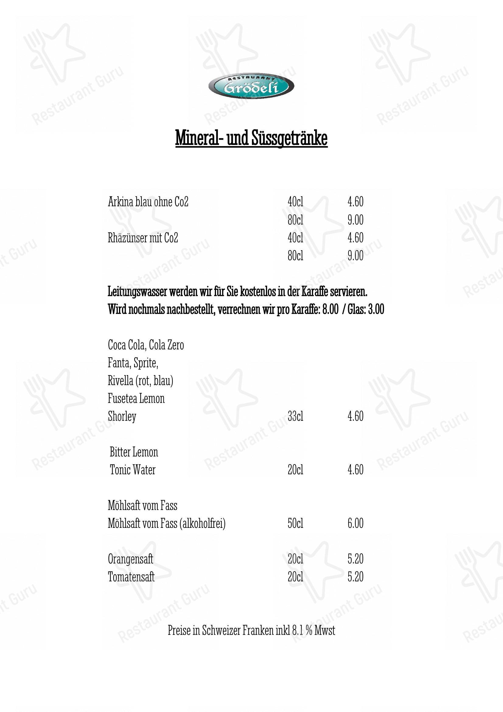 Menu di Restaurant Grödeli - Dinner Menu